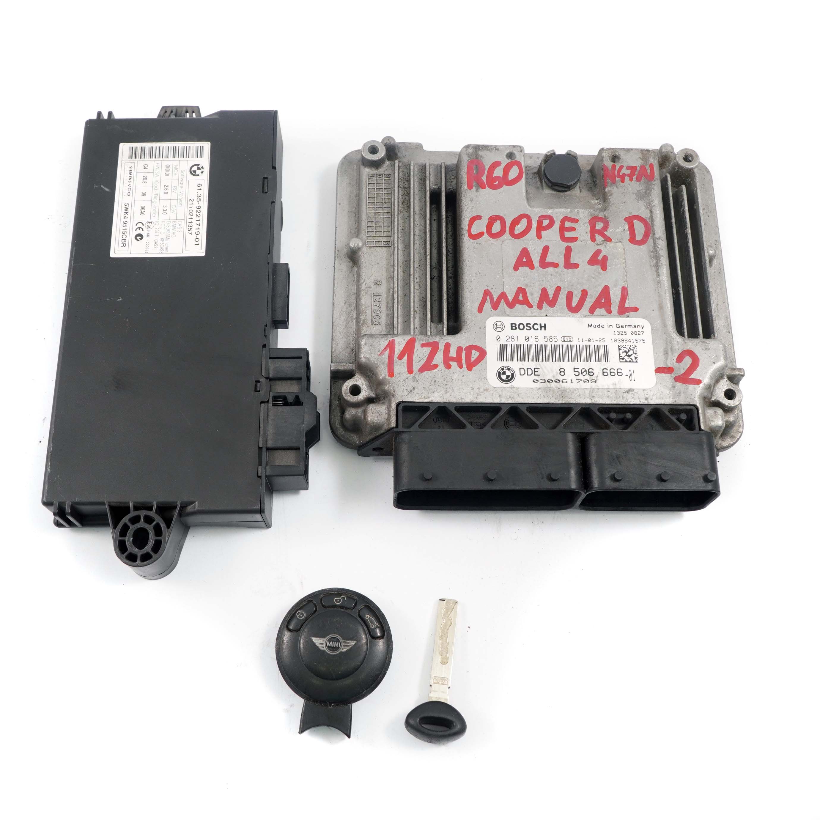 Mini Cooper D R60 ALL4 N47N Diesel Engine ECU Kit DDE 8506666 CAS3 Key Manual