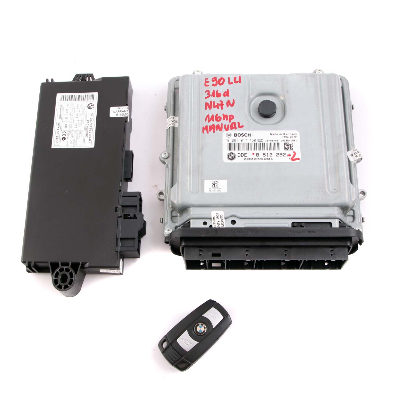 BMW E90 E91 LCI N47N 316d 116HP Engine ECU Kit DDE 8510832 + CAS3 + Key Manual