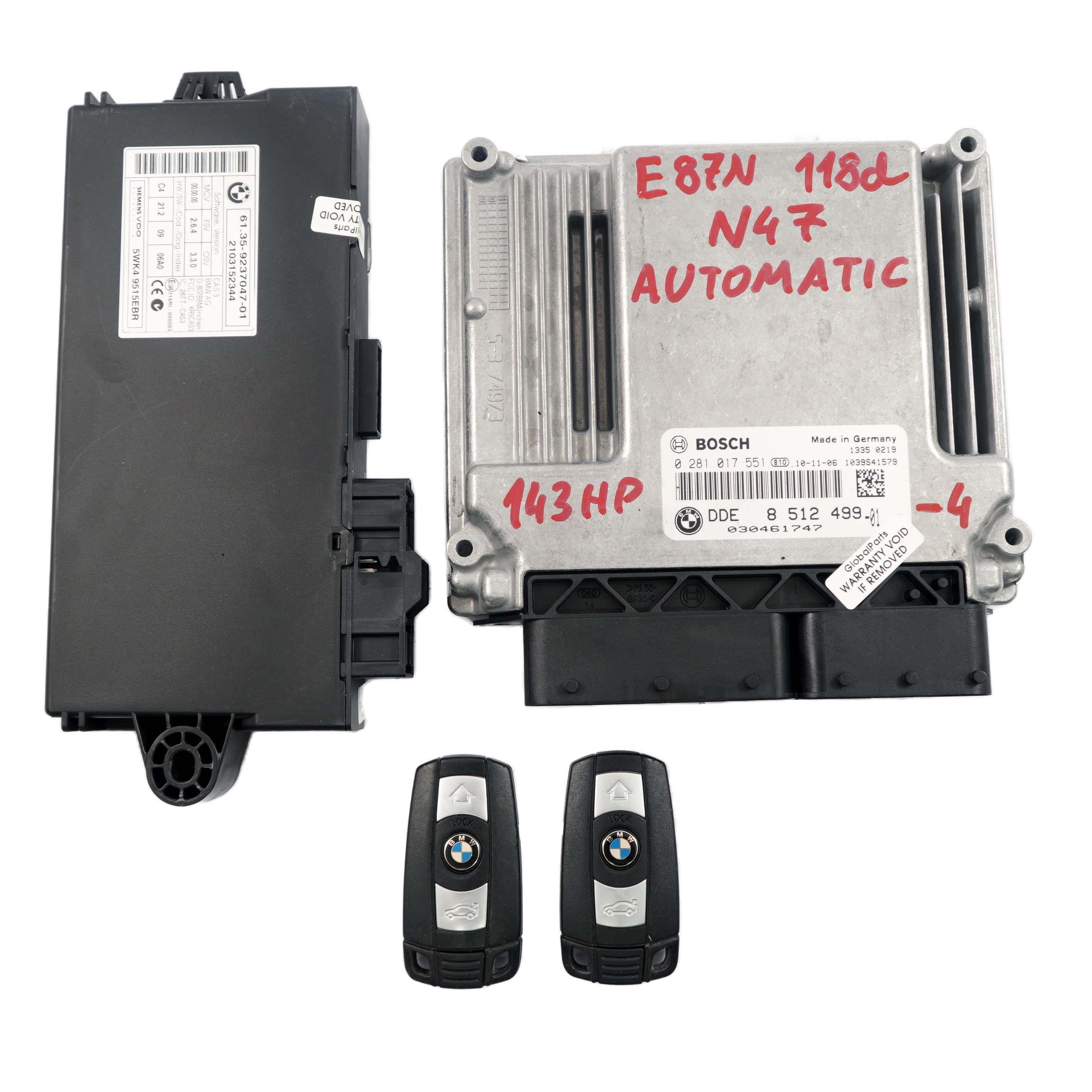 BMW E87 E90 LCI N47 118d 318d Diesel ECU Kit DDE 8512499 CAS3 + Keys Automatic