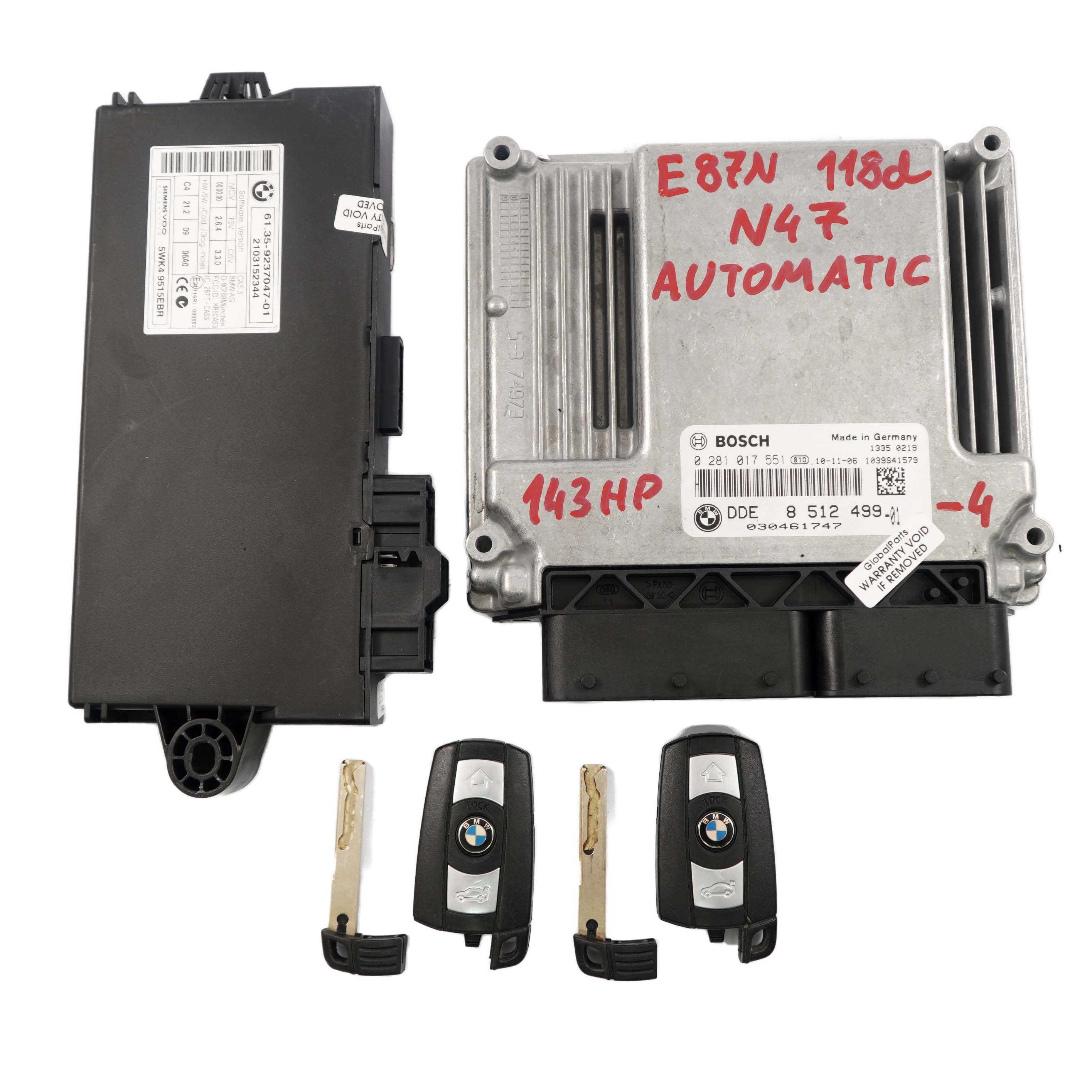 BMW E87 E90 LCI N47 118d 318d Diesel ECU Kit DDE 8512499 CAS3 + Keys Automatic