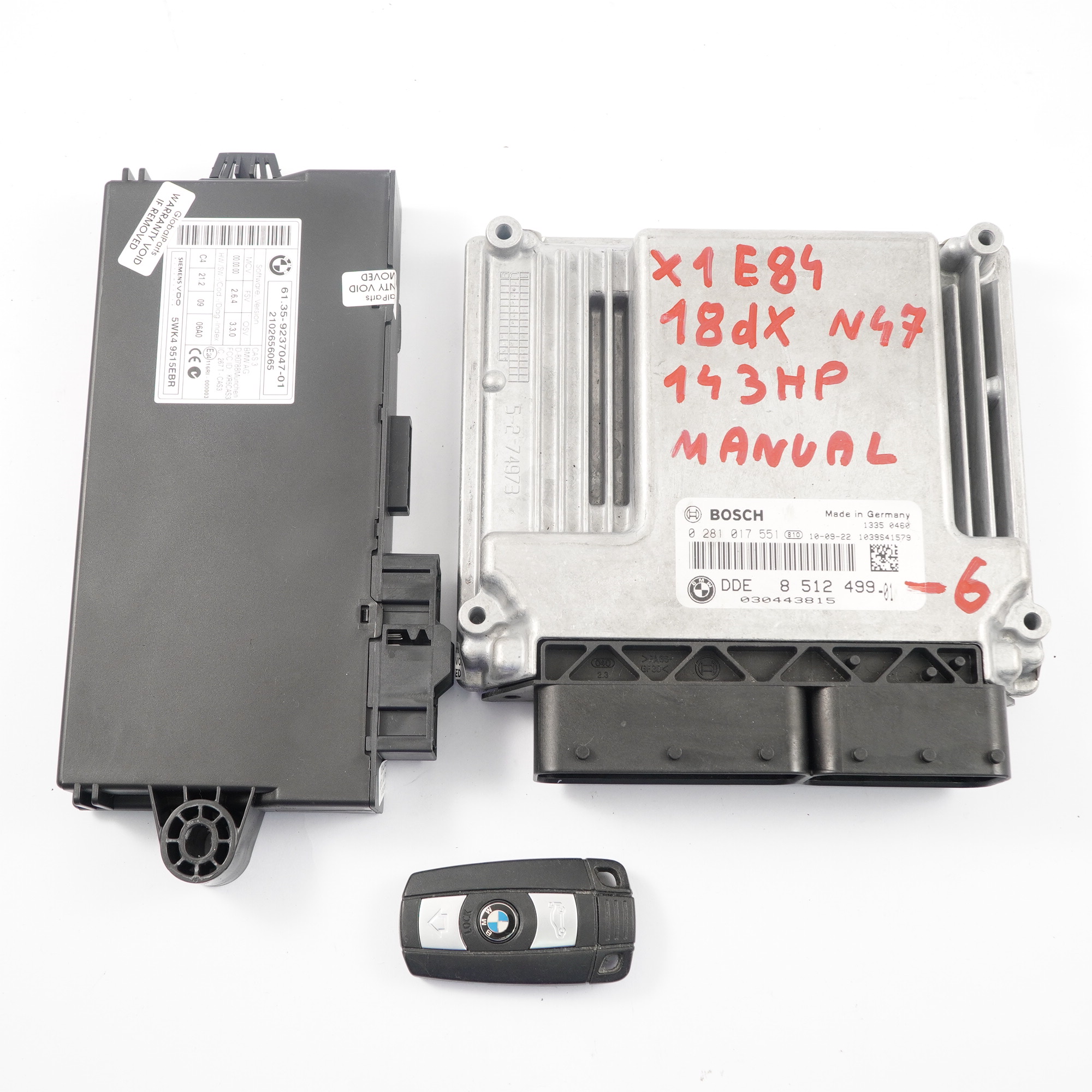 BMW X1 E84 18dX N47 ECU Engine Control Unit Kit DDE 8512499 CAS3 + Key Manual