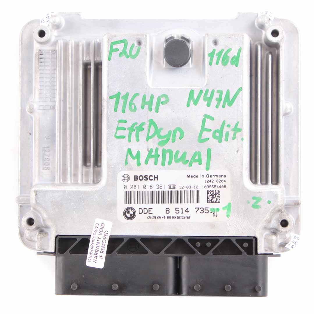 BMW F20 F21 116d ed N47N 116HP Engine ECU Kit DDE 8514735 + Key + FEM Manual