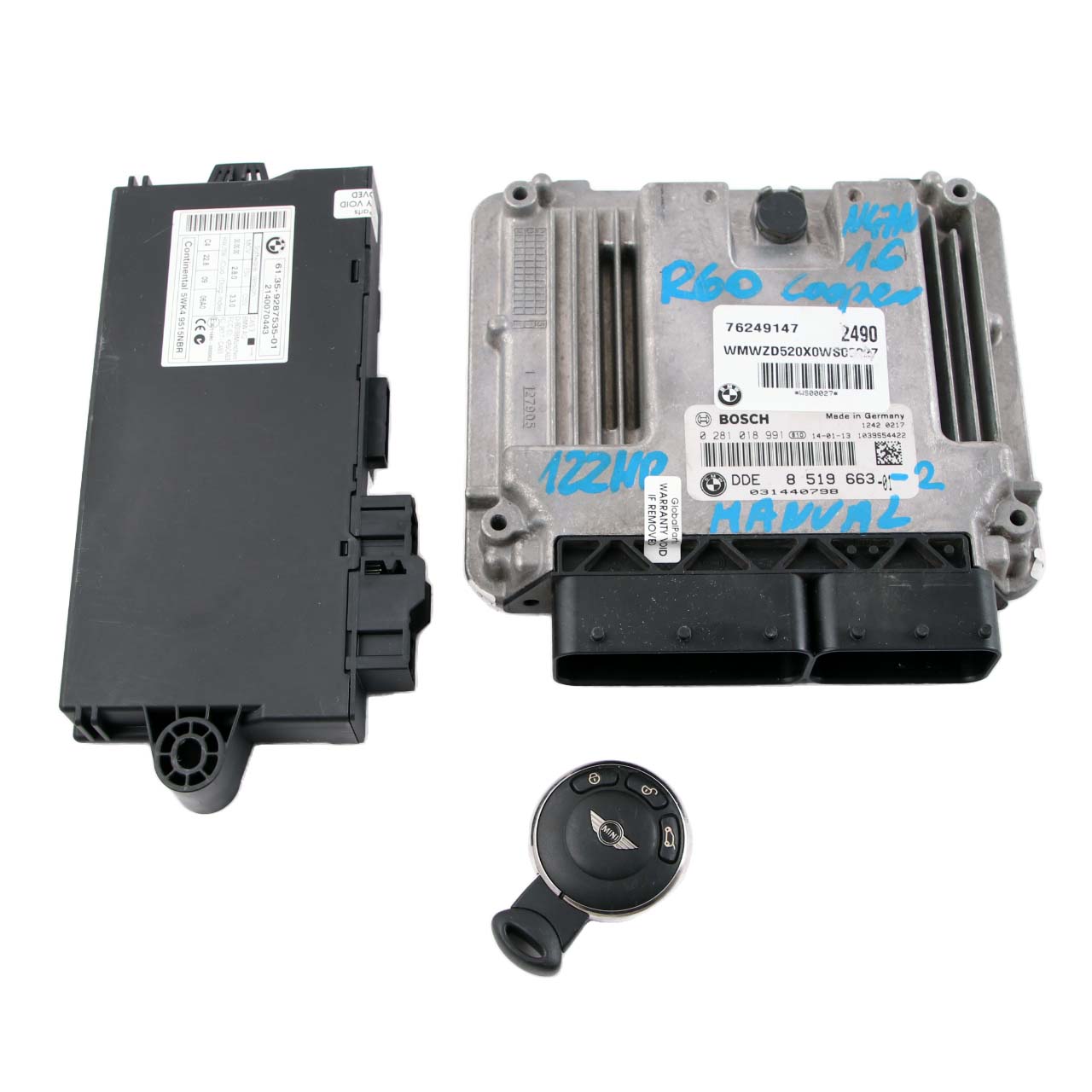 Mini Cooper R56 LCI R60 N47N 122HP Diesel Engine ECU Kit DDE 8519663 CAS 3 Key 