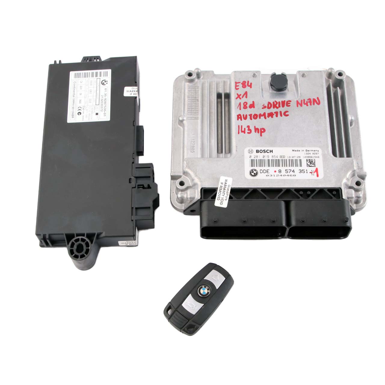 BMW X1 E84 18d Diesel N47N Engine Unit ECU Kit DDE 8574351 + CAS3 + Key Manual