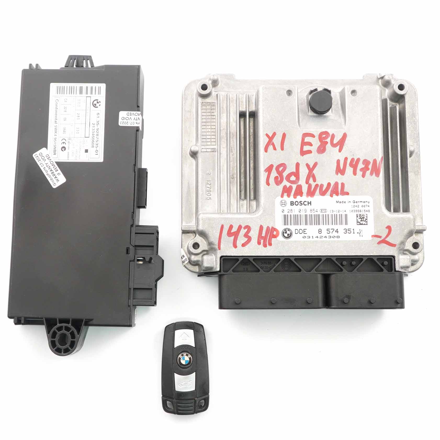 BMW X1 E84 18dX Diesel N47N Engine Unit ECU Kit DDE 8574351 + CAS3 + Key Manual