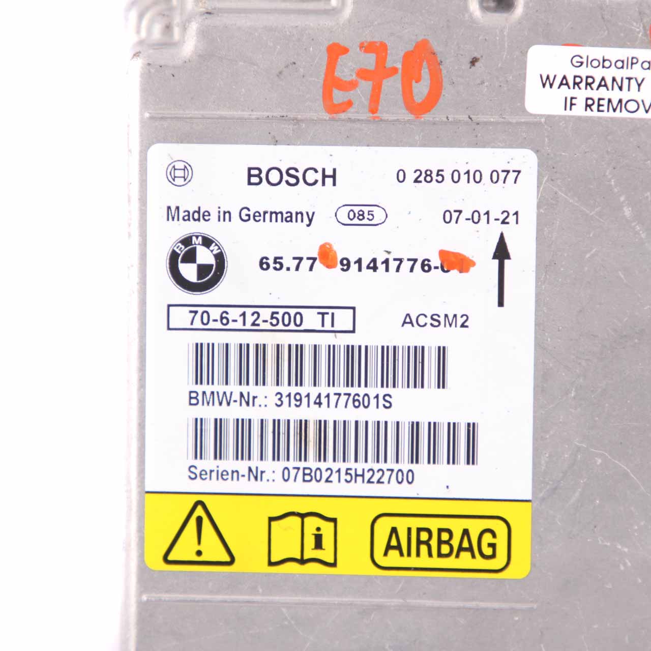 BMW X5 E70 X6 E71 Safety Control Unit Air Module Bag ECU Bosch 9141776