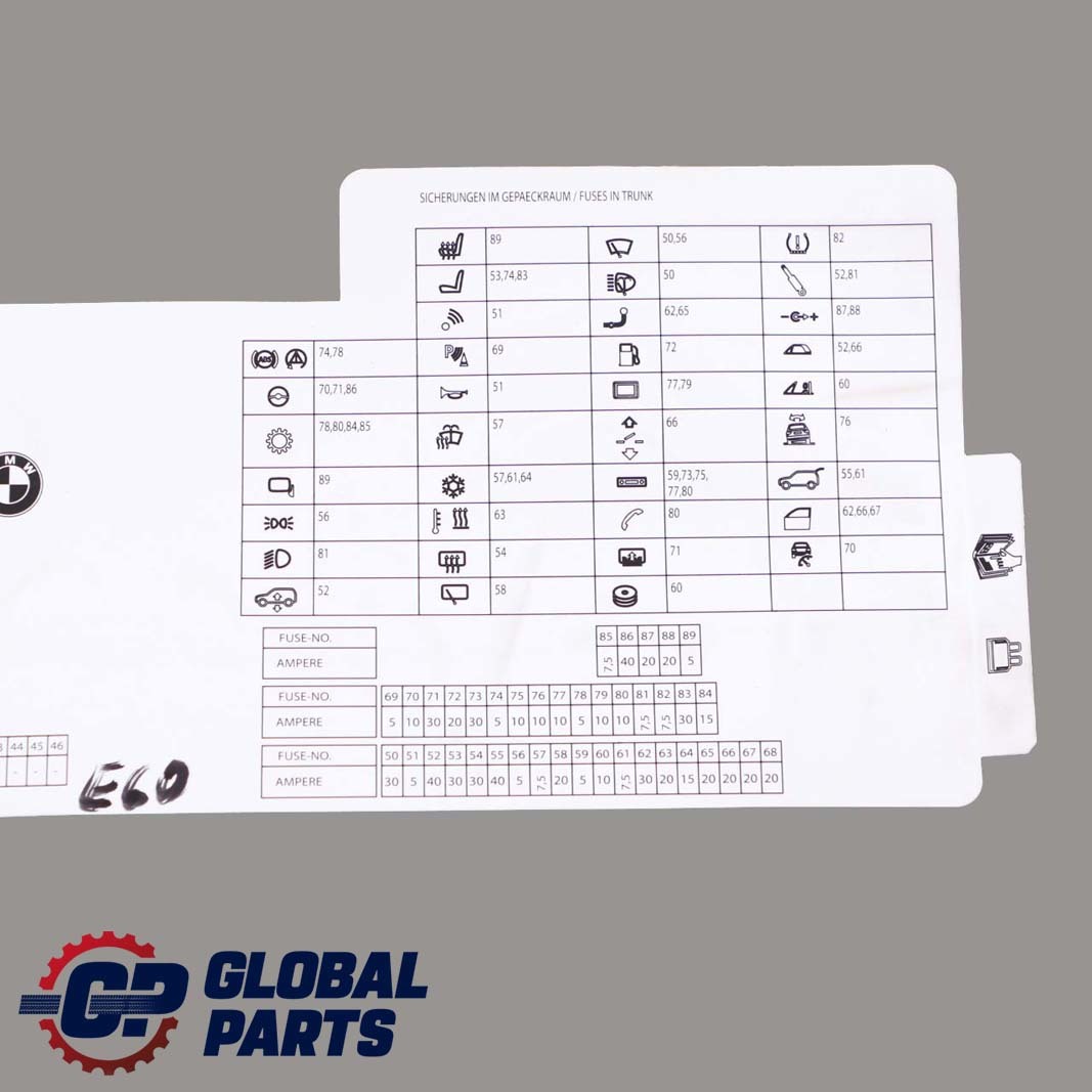 BMW 5 Series E60 Map Fuse Box Grouping Diagram 6987939