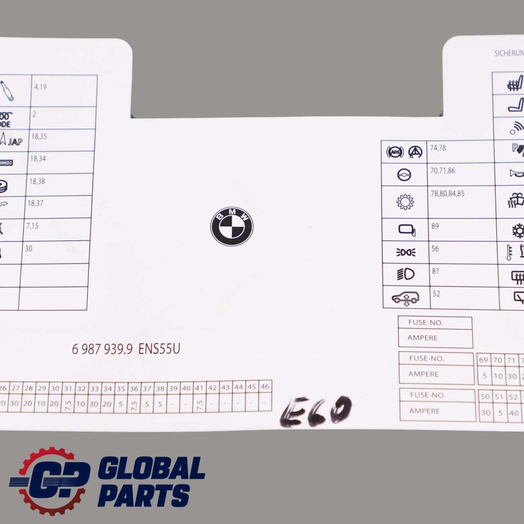 BMW 5 Series E60 Map Fuse Box Grouping Diagram 6987939