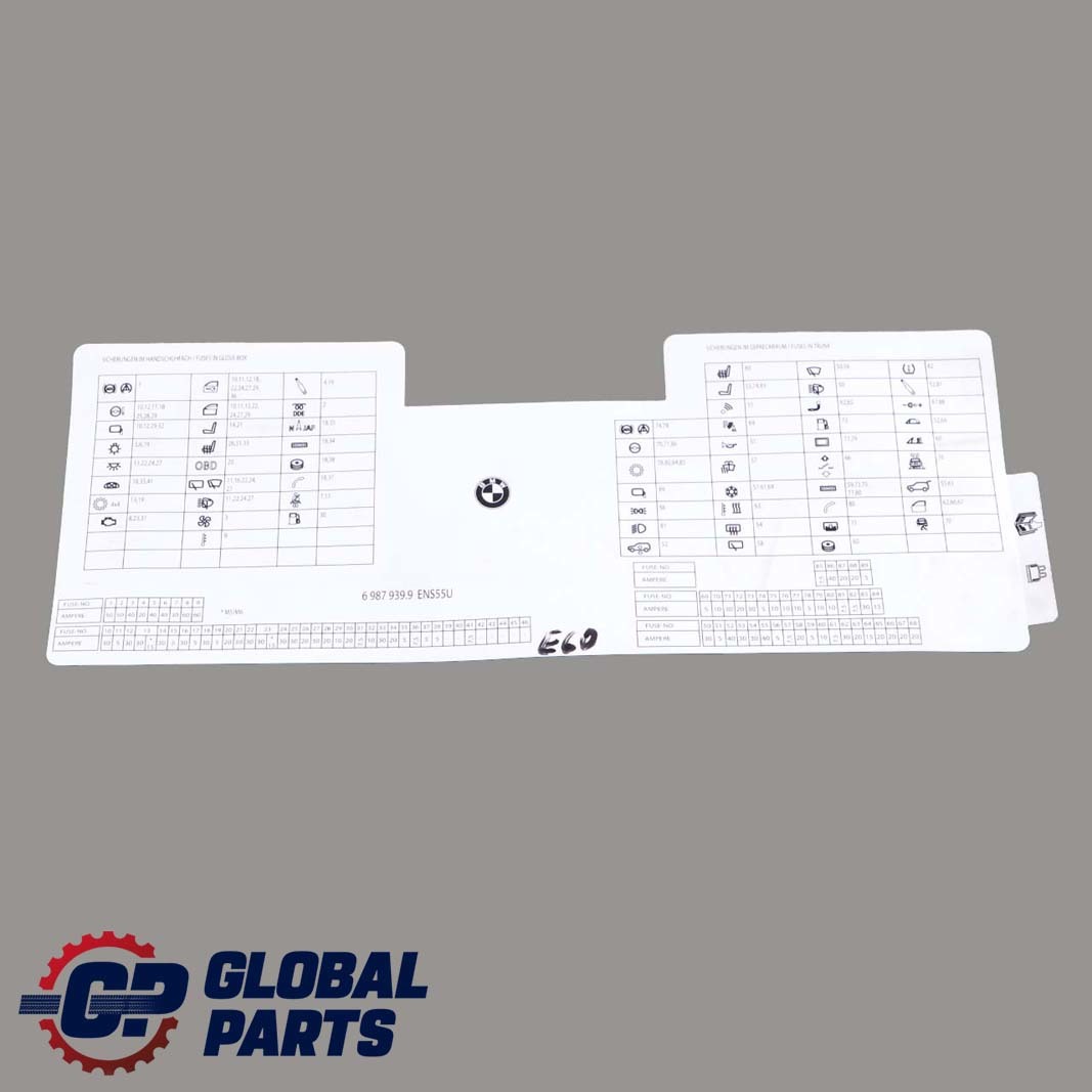 BMW 5 Series E60 Map Fuse Box Grouping Diagram 6987939