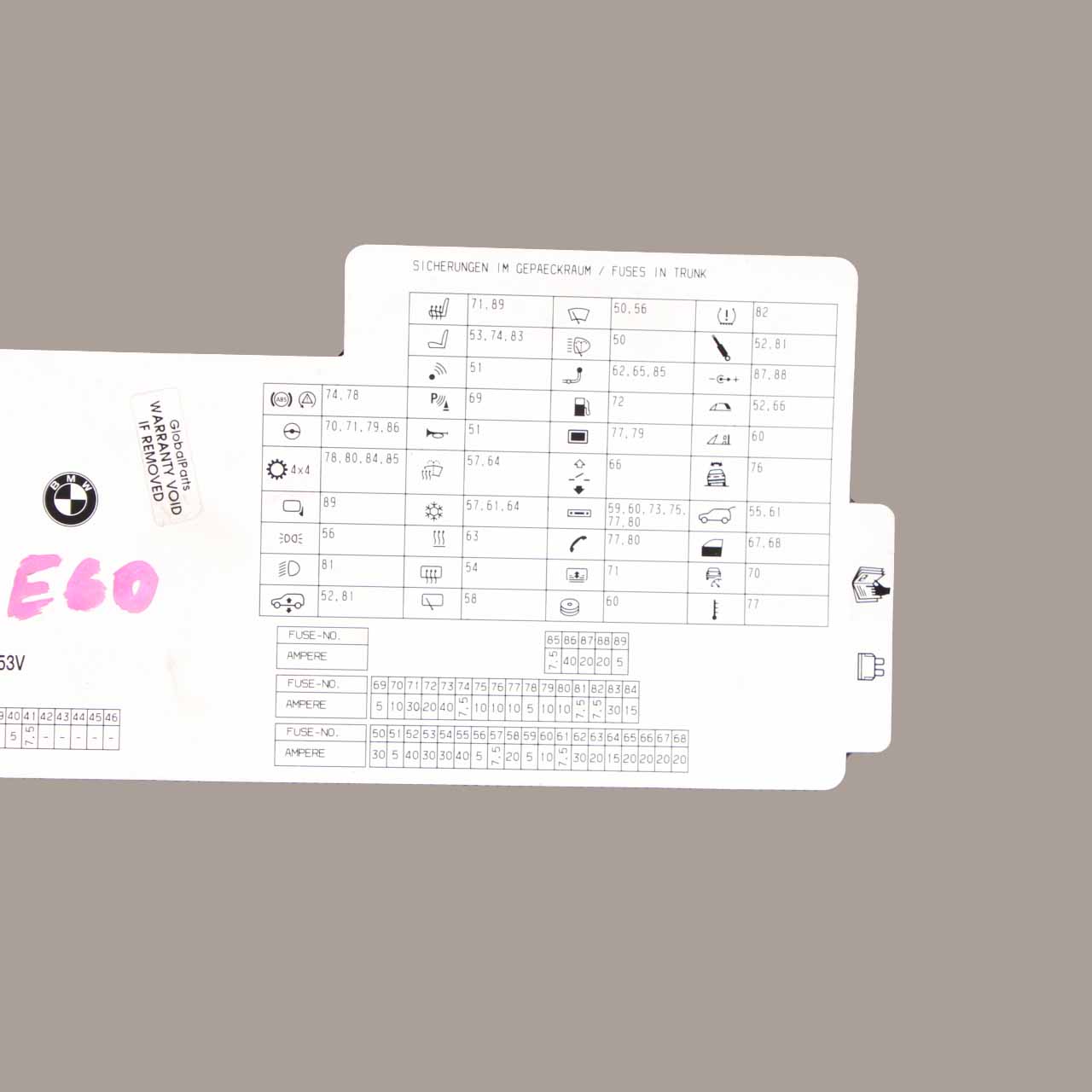 BMW E60 LCI E61 Map Fuse Box Grouping Diagram Card 9156547