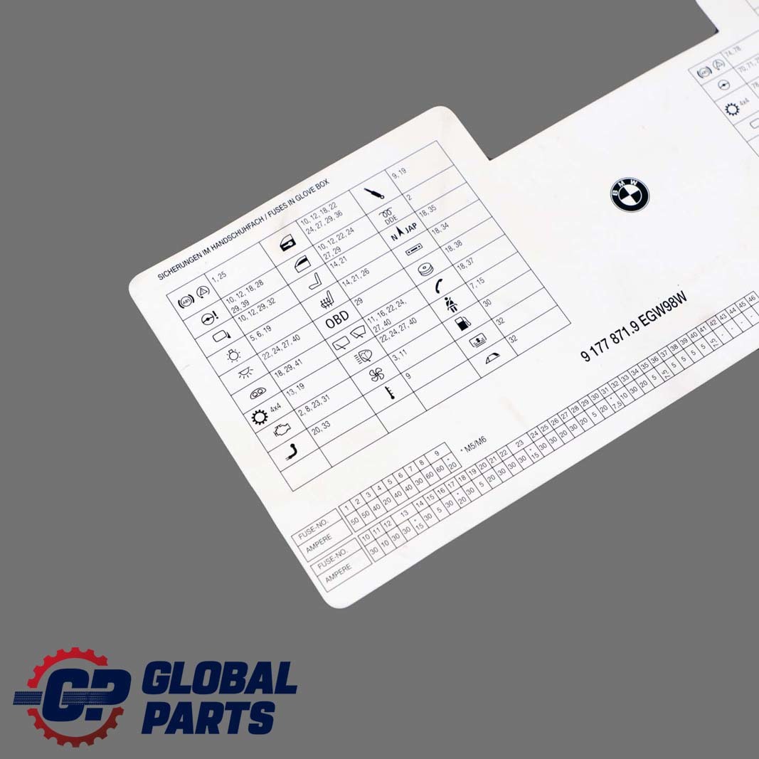 BMW E60 LCI E61 Map Fuse Box Grouping Diagram Card 9156547