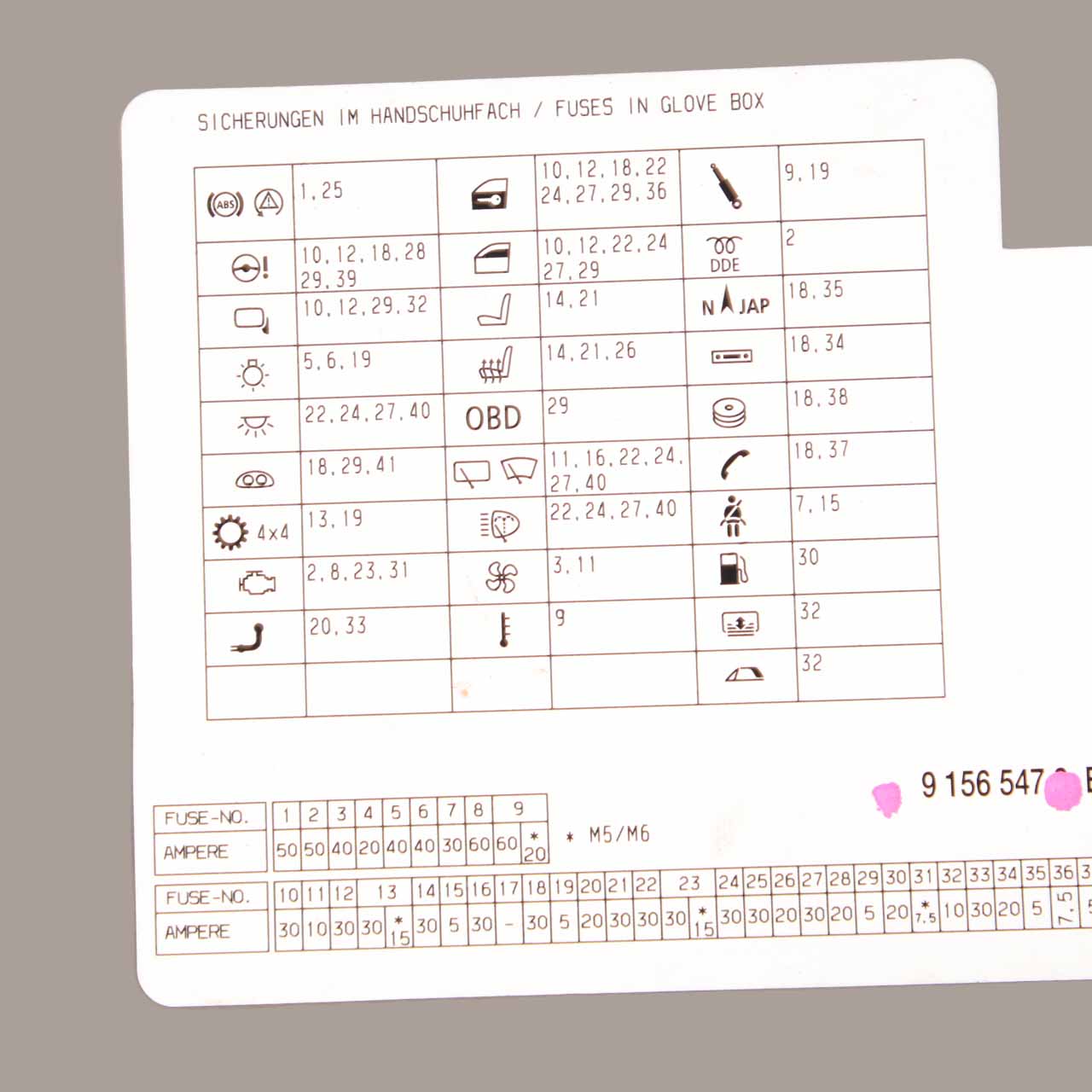 BMW E60 LCI E61 Map Fuse Box Grouping Diagram Card 9156547