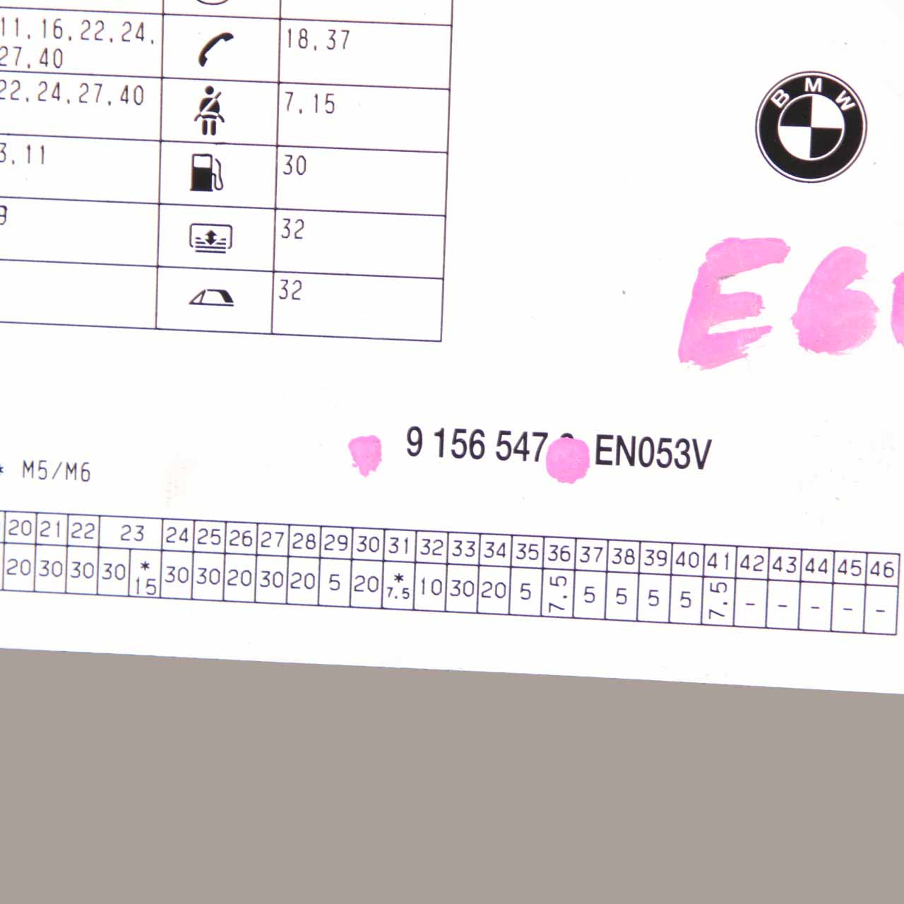 BMW E60 LCI E61 Map Fuse Box Grouping Diagram Card 9156547