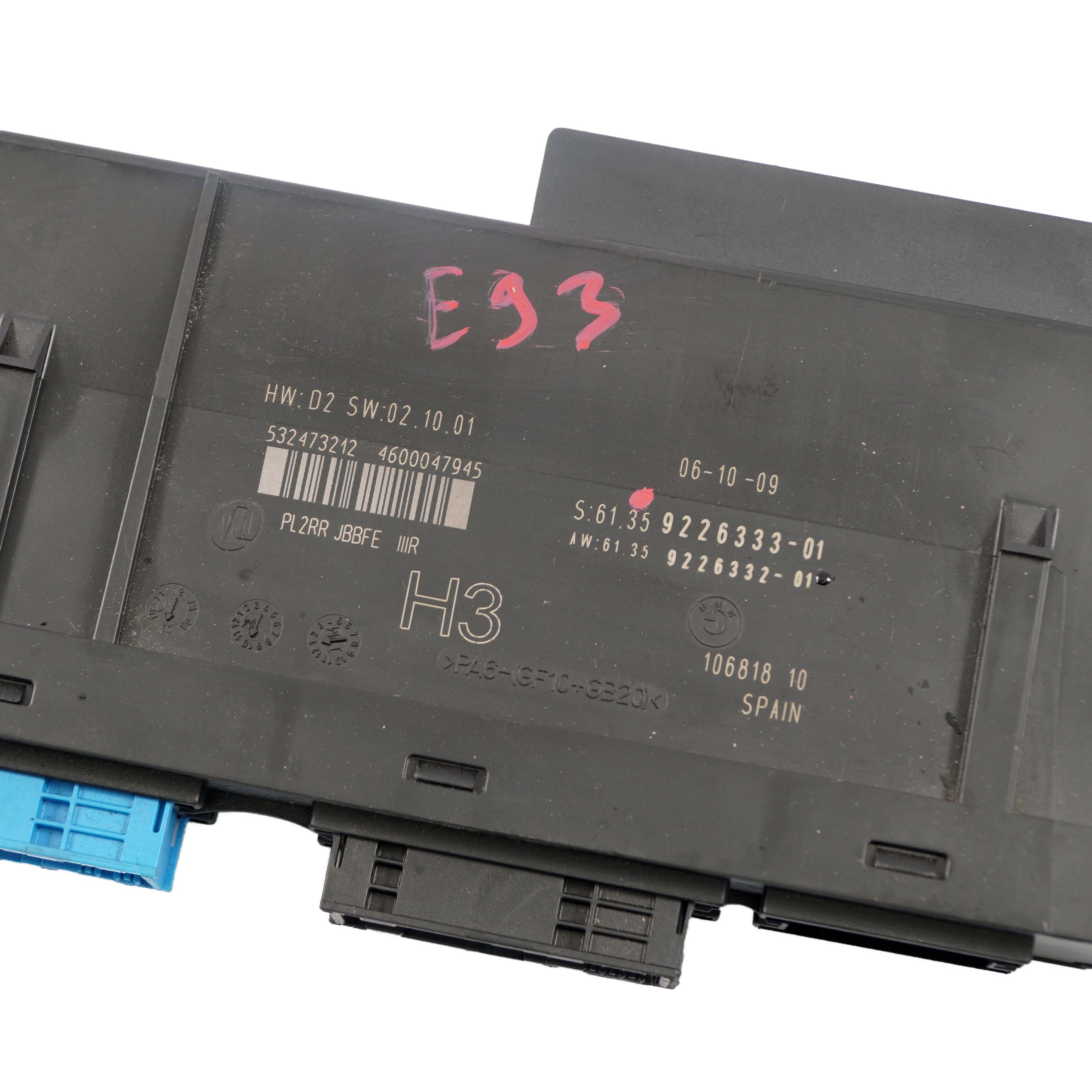 BMW 3 E93 ECU Body Control Module H3 Junction Box PL2RR JBBFE IIIR 9226333