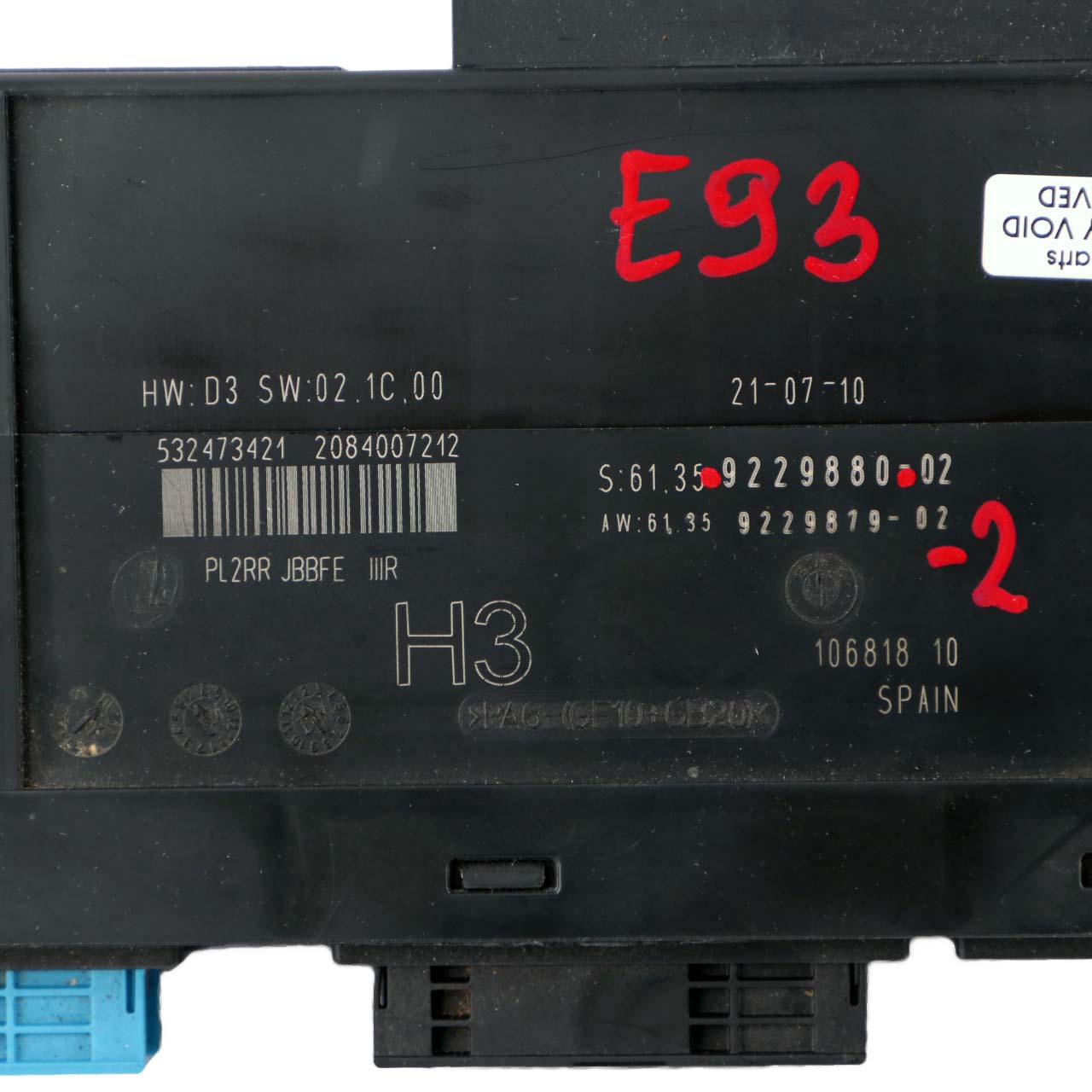 BMW 3 E93 ECU Body Control Module H3 Junction Box PL2RR JBBFE IIIR 9229880