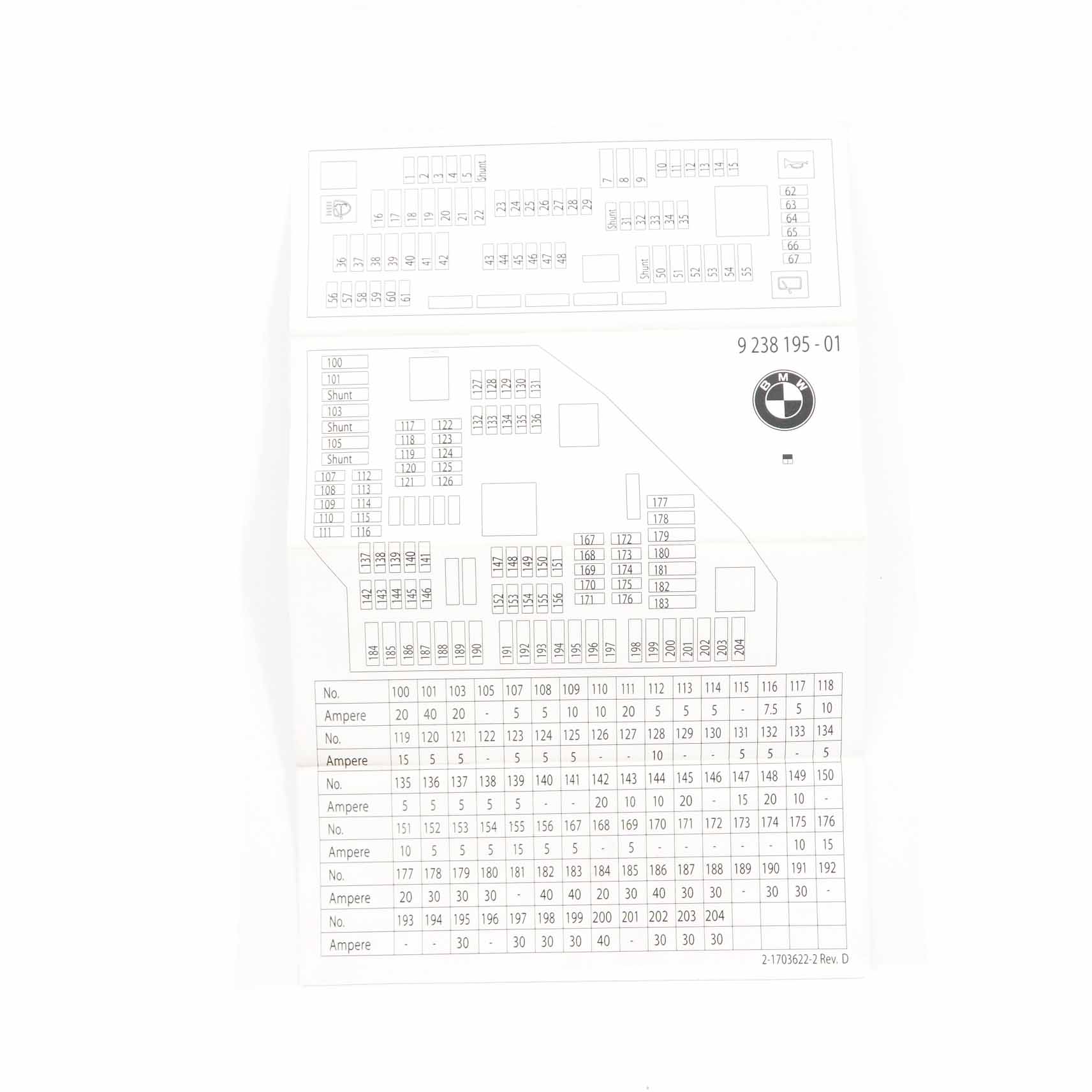 Fuse Box Grouping BMW F10 F11 F12 Fuse Placement Map Card Diagram 9238195