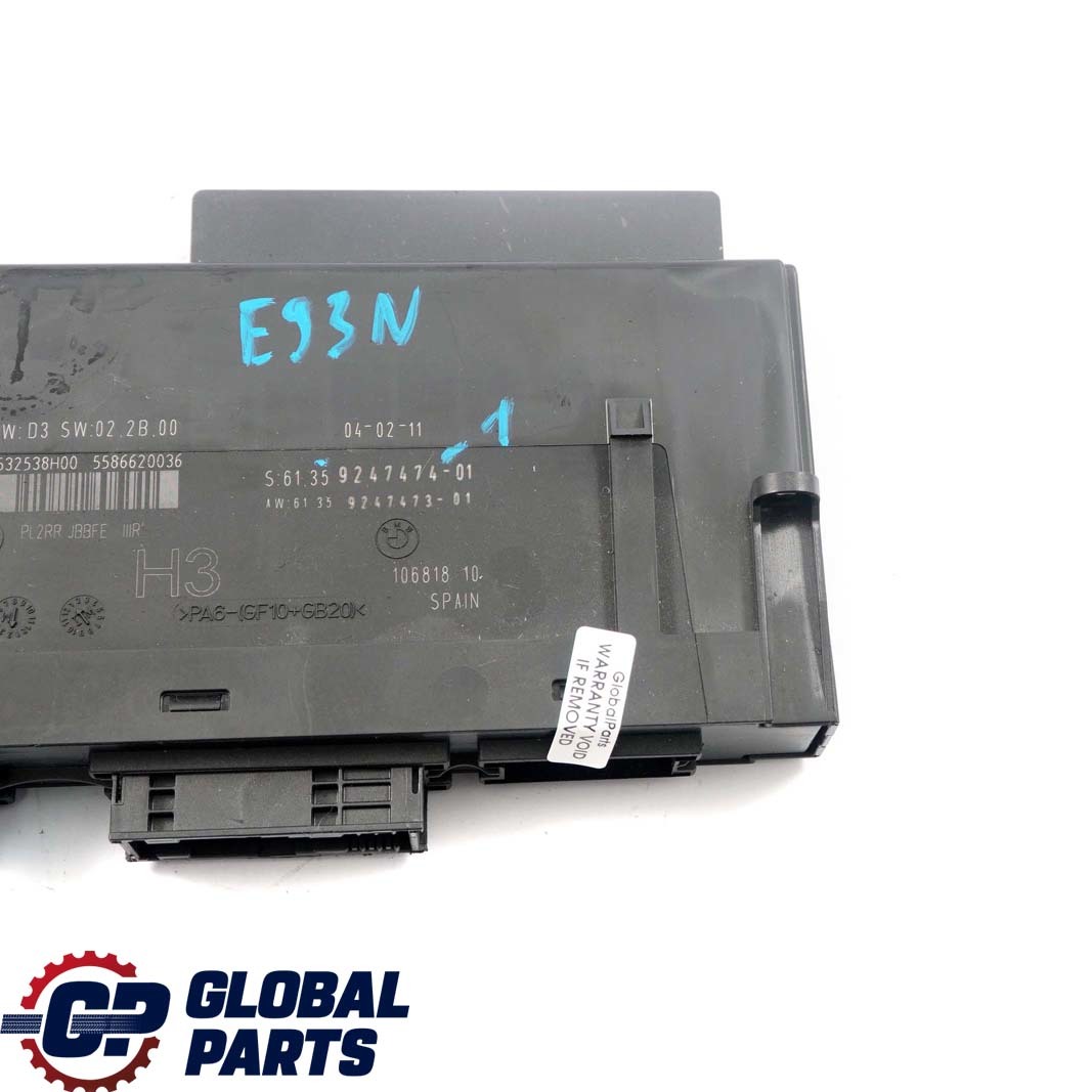 BMW 3 E93 LCI ECU Body Control Module H3 Junction Box PL2RR JBBFE IIIR 9247474