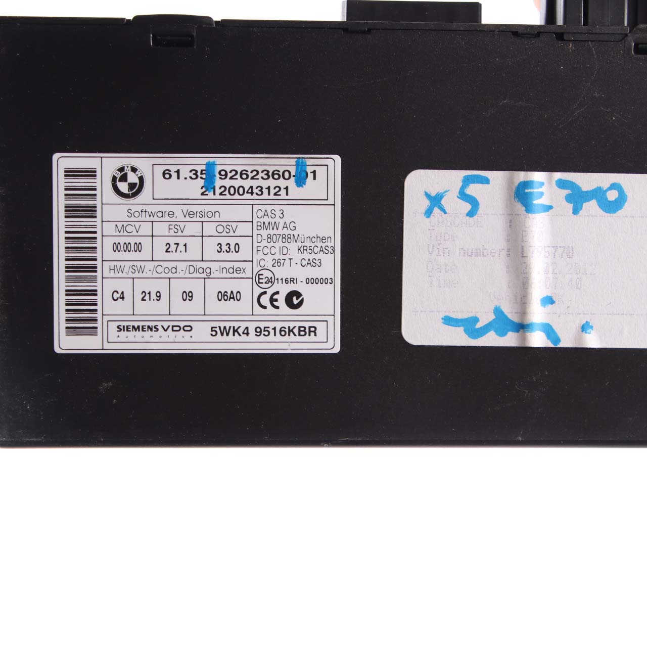 BMW X5 E70 X6 E71 CAS3 Control Unit Key Reading Module 9262360