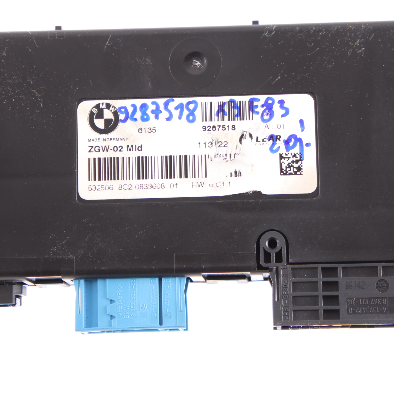 BMW X3 F25 Central Gateway Module Control Unit Lear ZGW-02 Mid 9267518