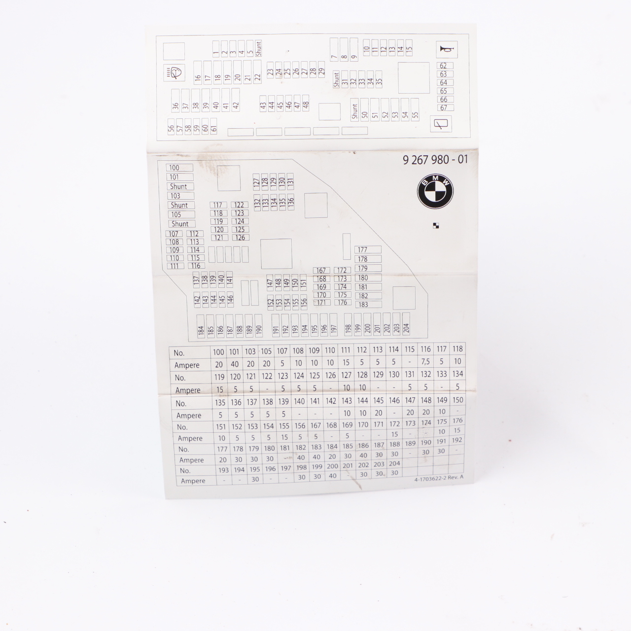 Fuse Box Grouping BMW F10 Fuse Placement Map Card Diagram 926980-01