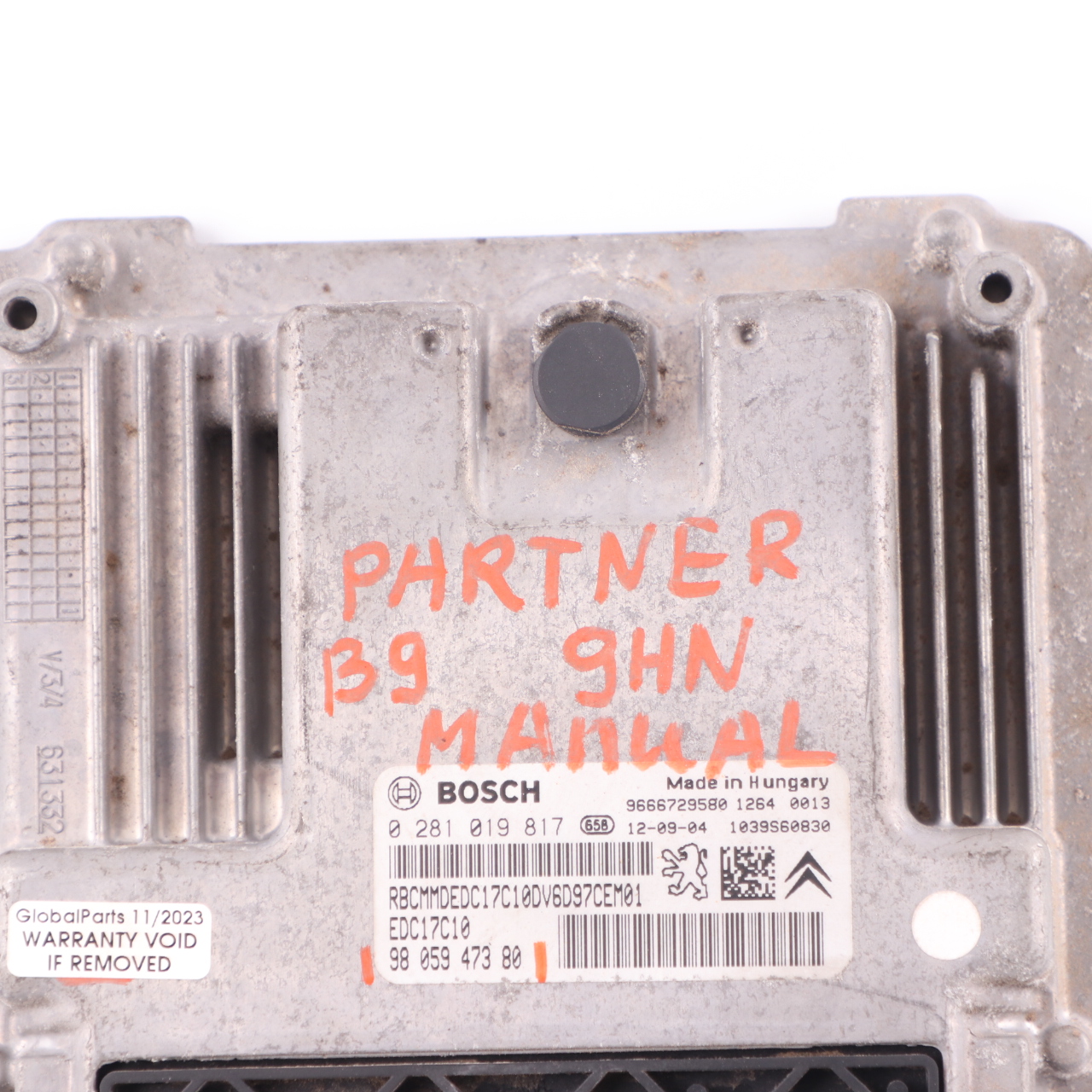 Peugeot Partner B9 9HN 1.6 HDI Engine Control Unit Module ECU Manual 9805947380