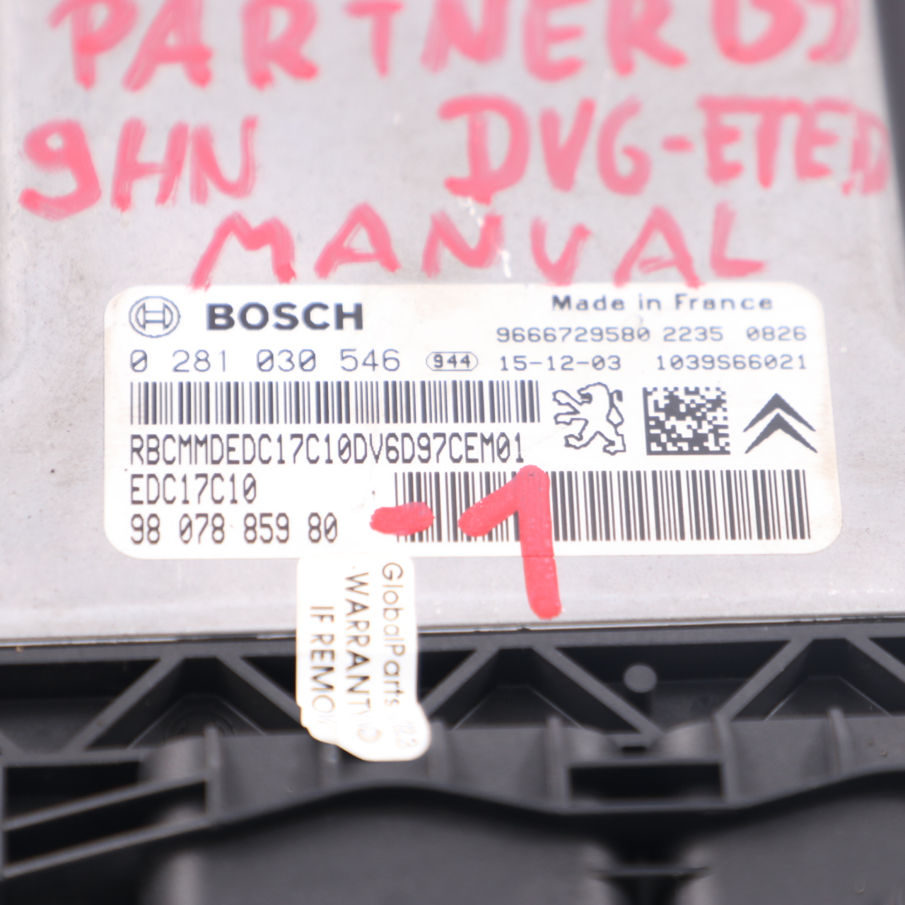 Peugeot Partner B9 9HN 1.6 Diesel Engine Control Unit Module ECU 9807885980