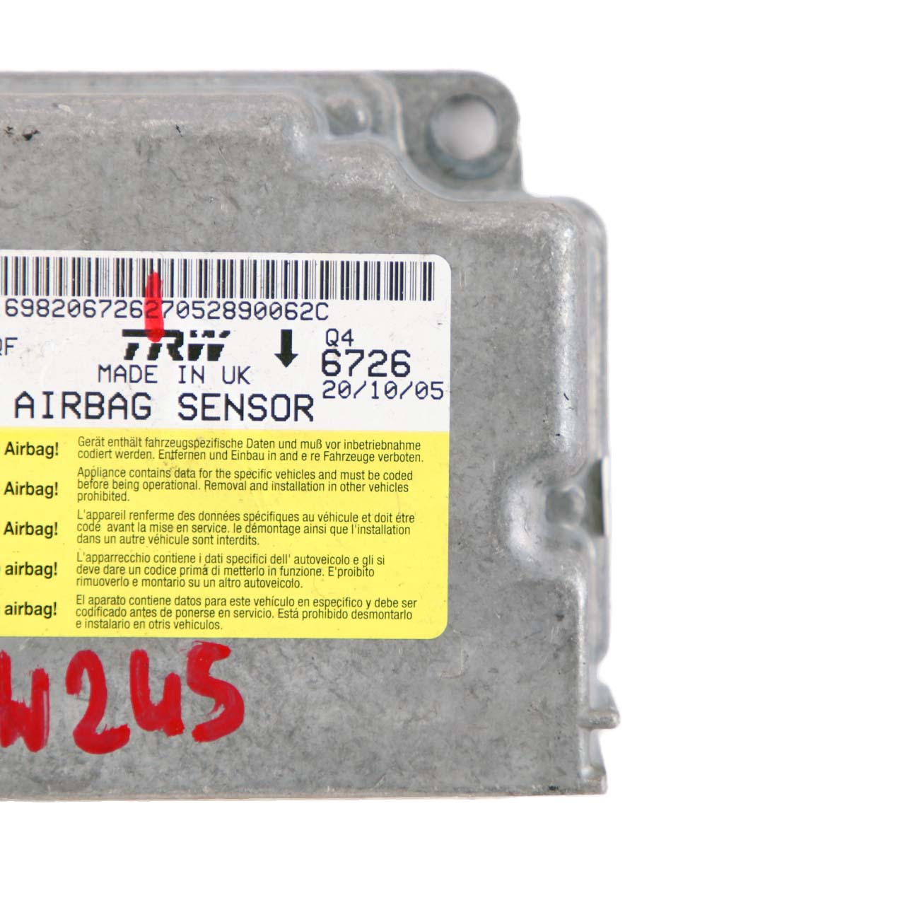 Mercedes-Benz W245 ECU Control Unit Sensor Module Airbag A1698206726