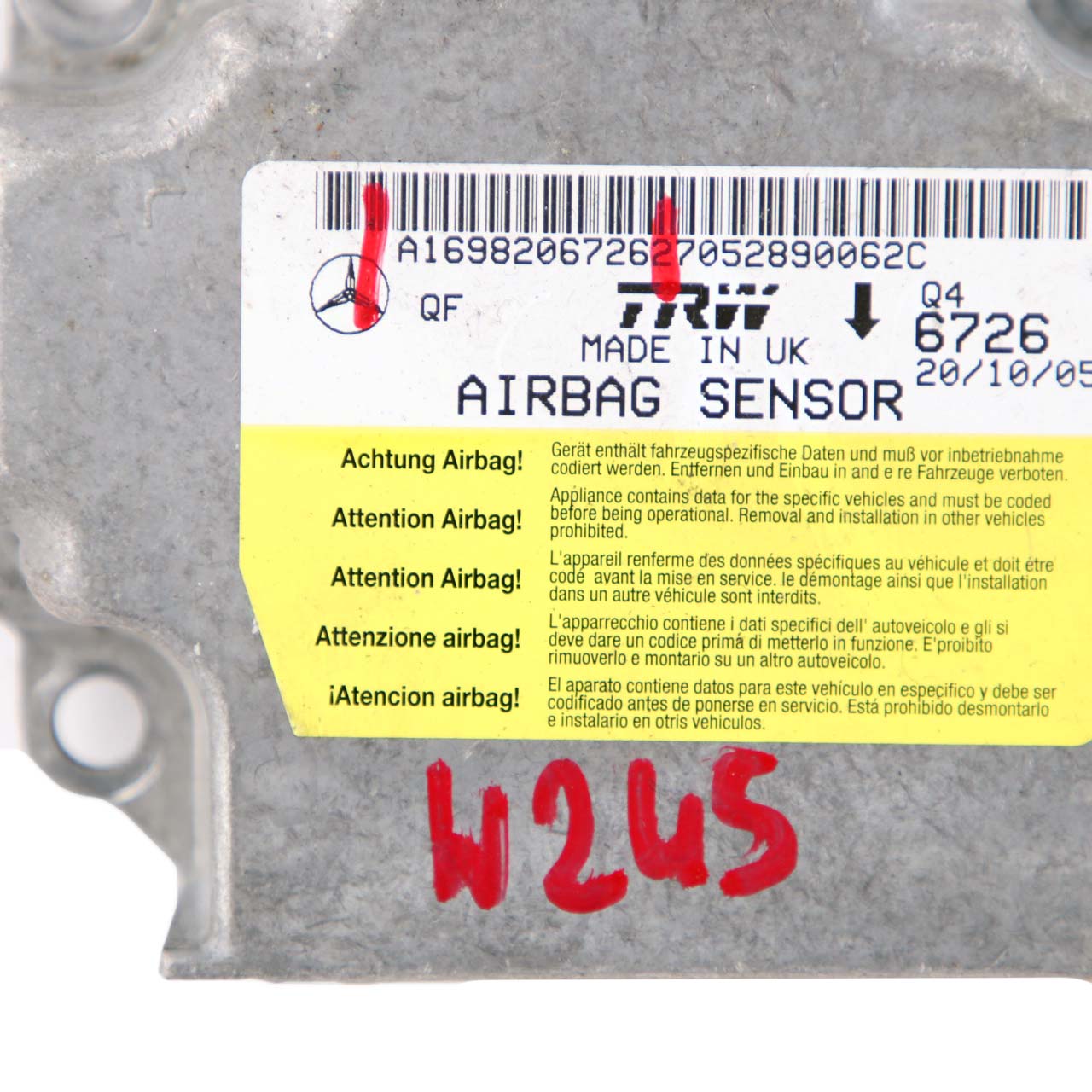 Mercedes-Benz W245 ECU Control Unit Sensor Module Airbag A1698206726