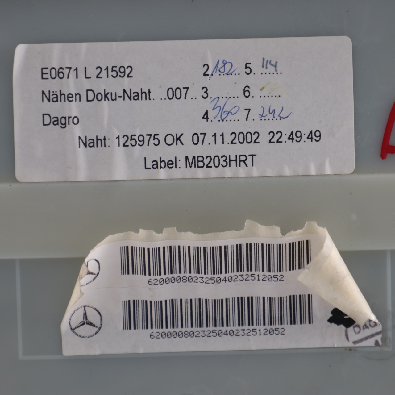 Mercedes W203 Door Card Rear Right O/S Trim Panel Grey Leather