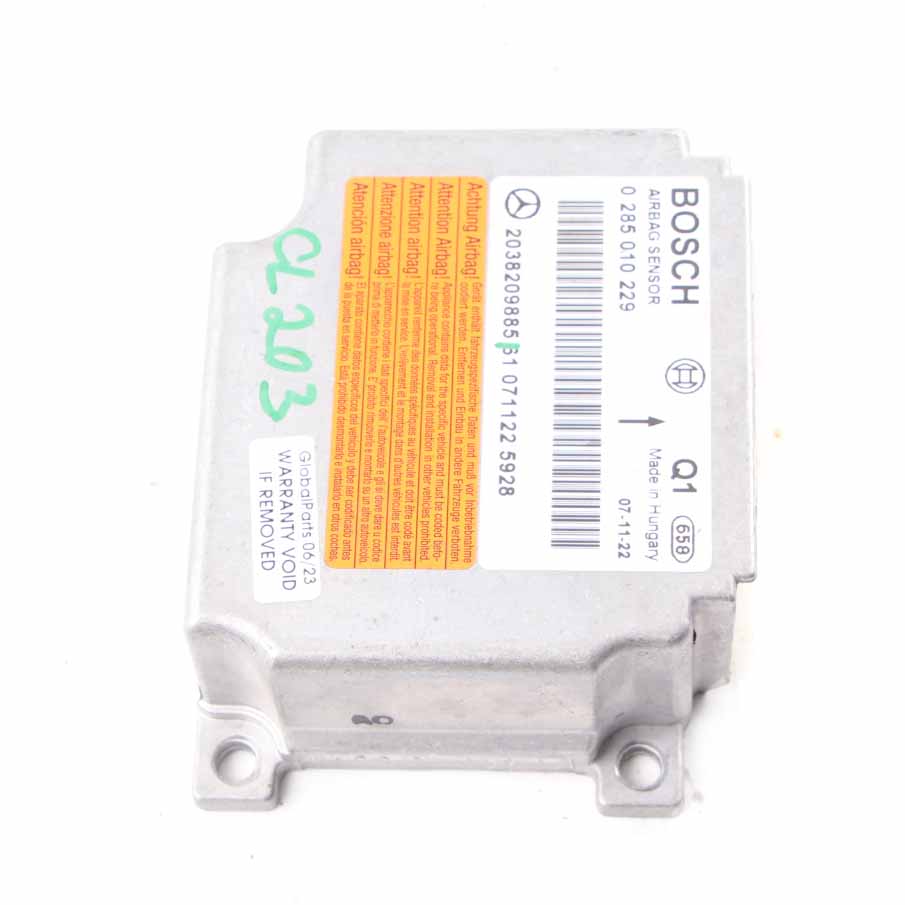 Airbag Module Mercedes W203 W209 SRS Control Unit Crash Sensor ECU A2038209885