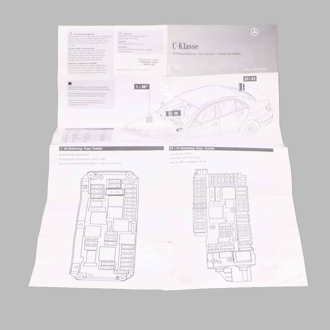 Mercedes W204 Fuse Box Grouping Fuse Placement Map Card Diagram A2045842982