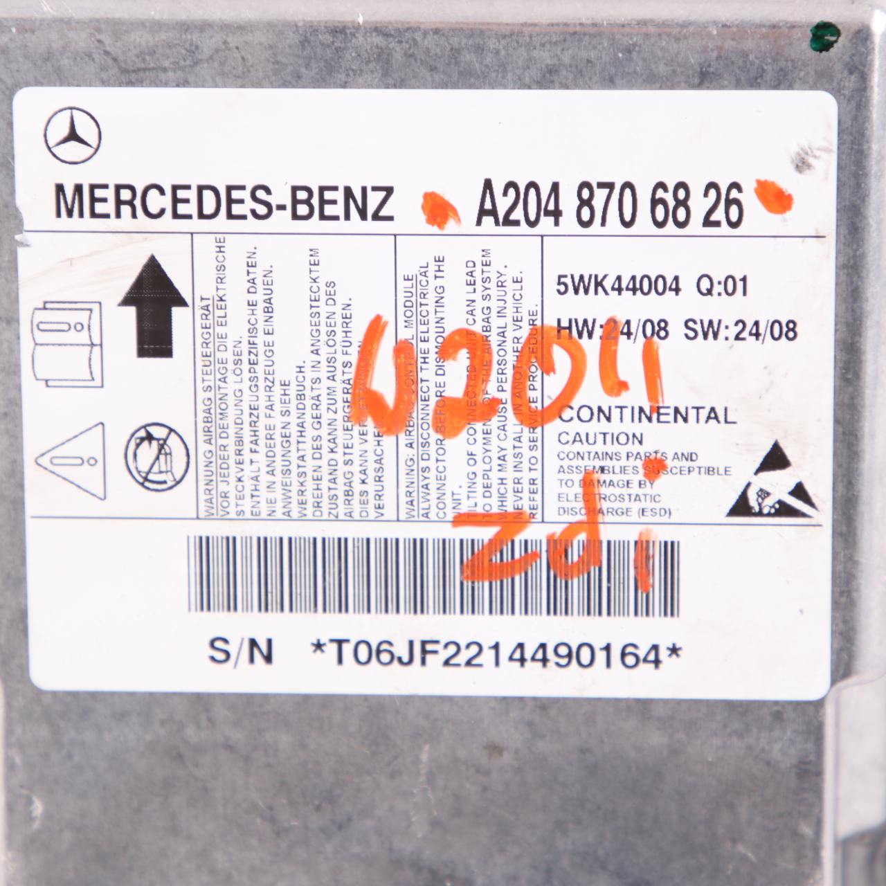 Mercedes W204 ECU Control Unit Sensor Module Airbag A2048706826