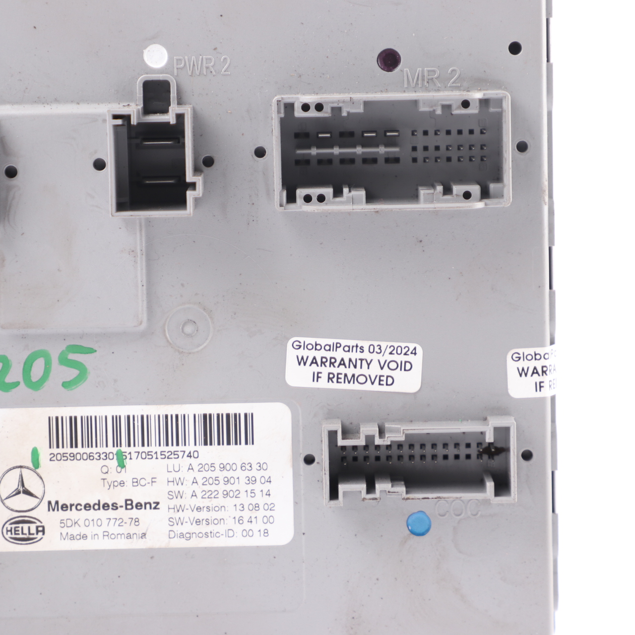 Mercedes W205 SAM Module Front Body Comfort Control Unit ECU A2059006330