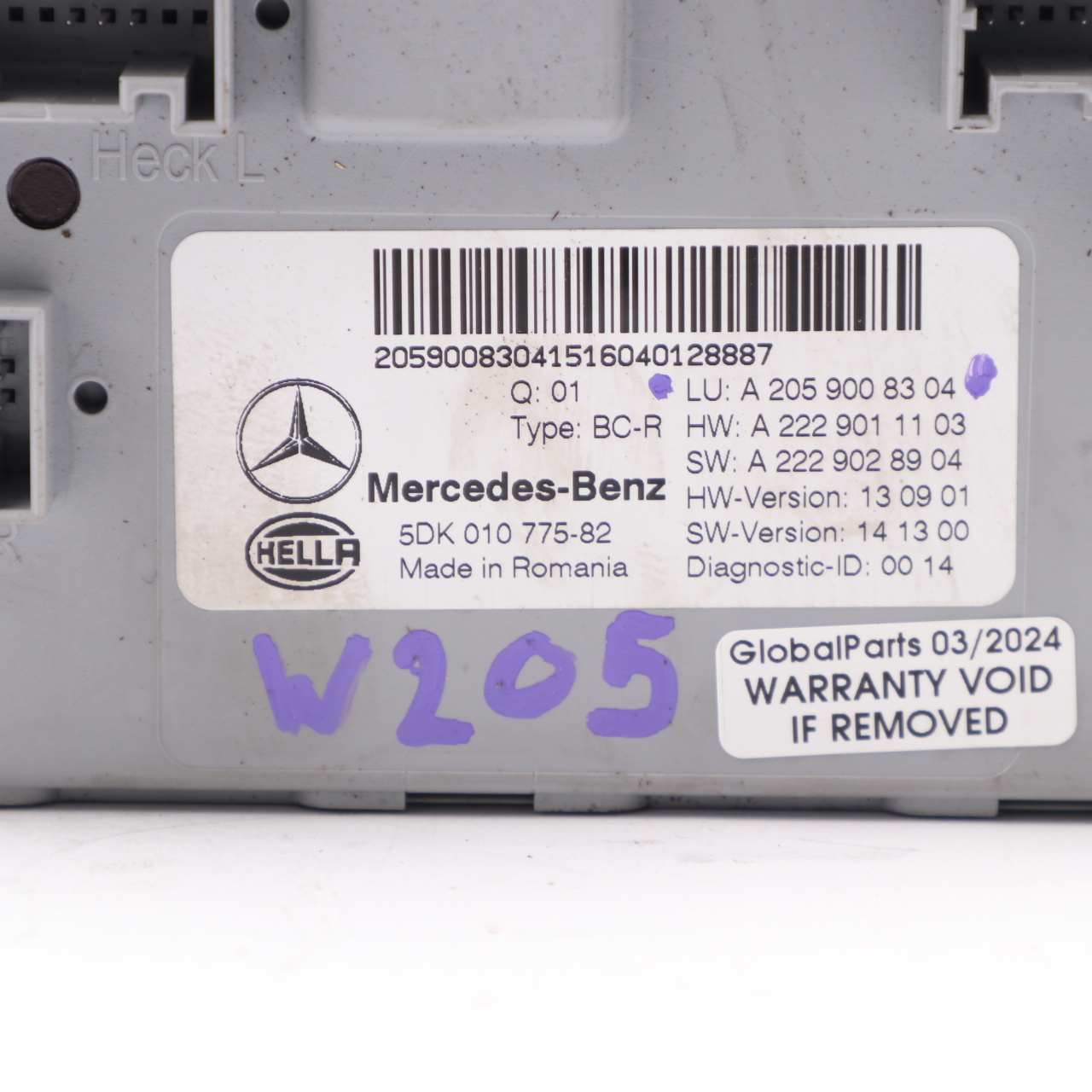 Mercedes W205 SAM Module Rear Body Comfort Control Unit ECU A2059008304