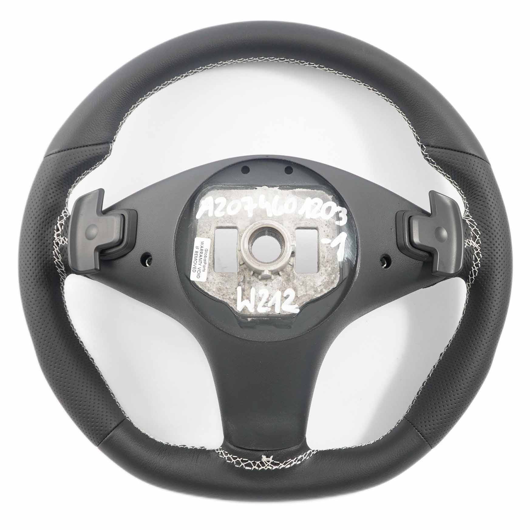 Steering Wheel Mercedes W212 NEW Black Leather with White Threads Paddle Shift