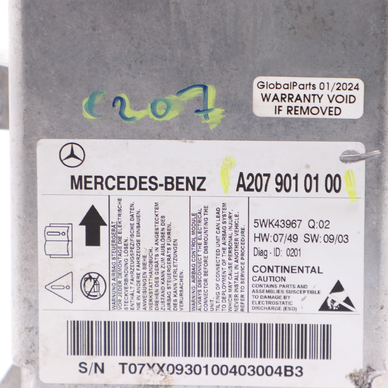 Airbag Module Mercedes W207 C207 Coupe Air Bag SRS Control Unit ECU A2079010100