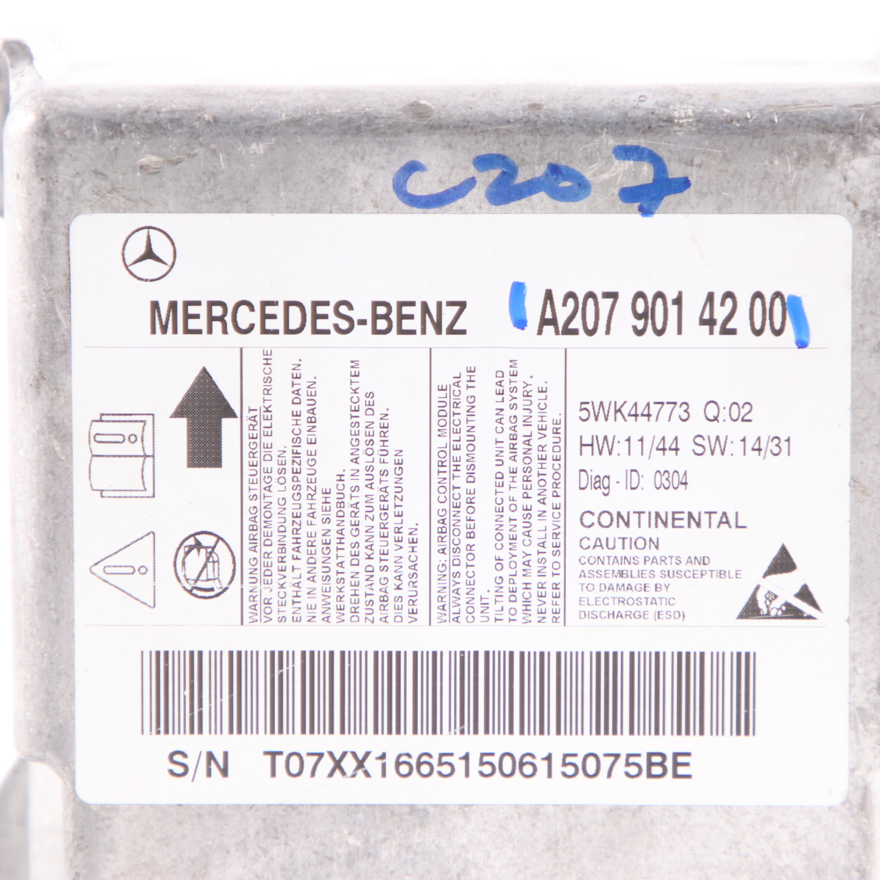 Airbag Module Mercedes W207 C207 Coupe Air Bag SRS Control Unit ECU A2079014200