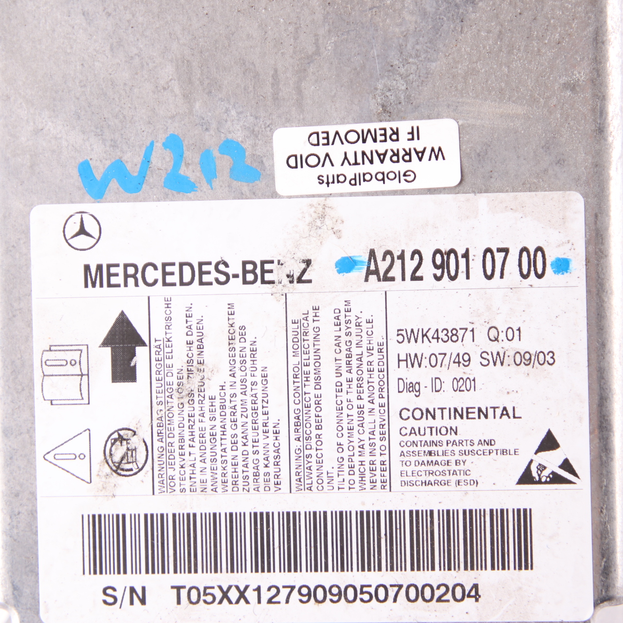 Mercedes W212 ECU Control Unit Sensor Module Airbag A2129010700