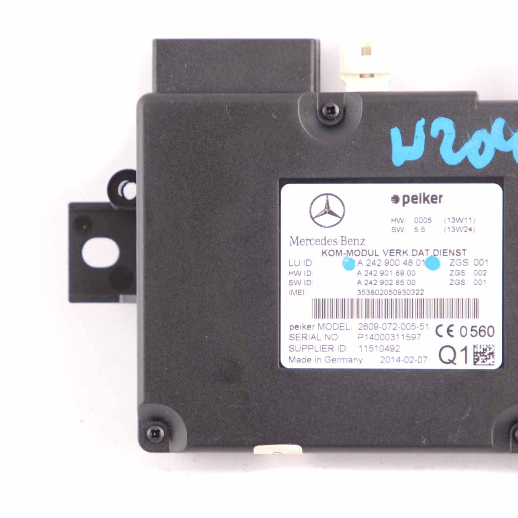 Mercedes W176 W204 W212 Telematics Communication Control Unit Module A2429004801