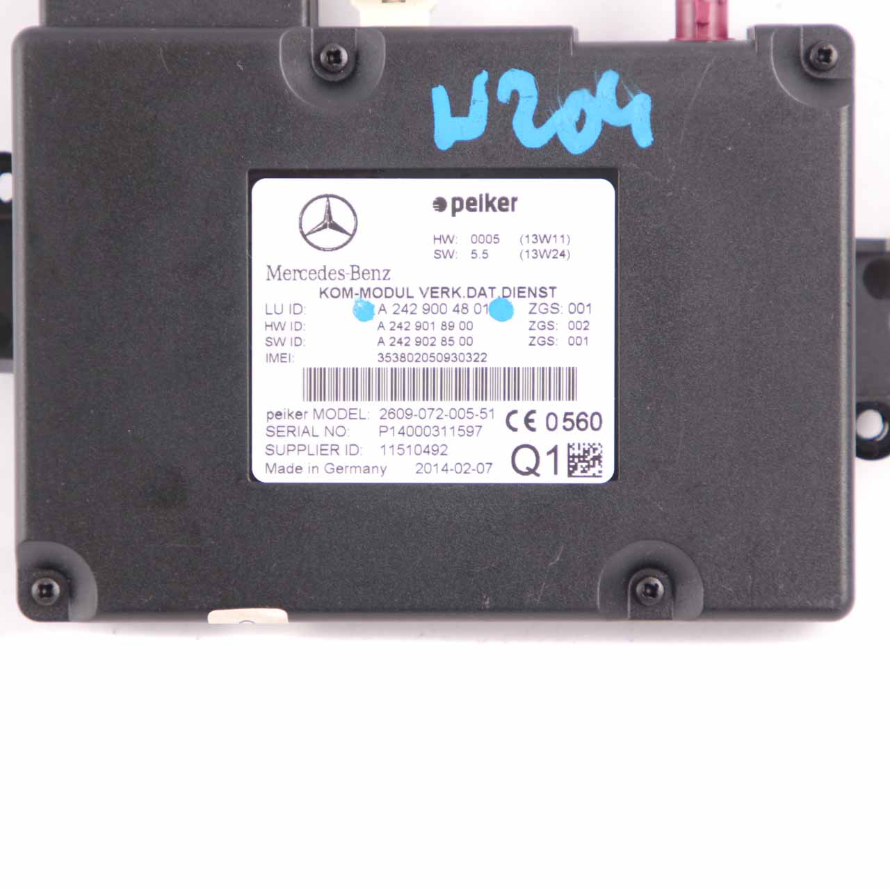 Mercedes W176 W204 W212 Telematics Communication Control Unit Module A2429004801