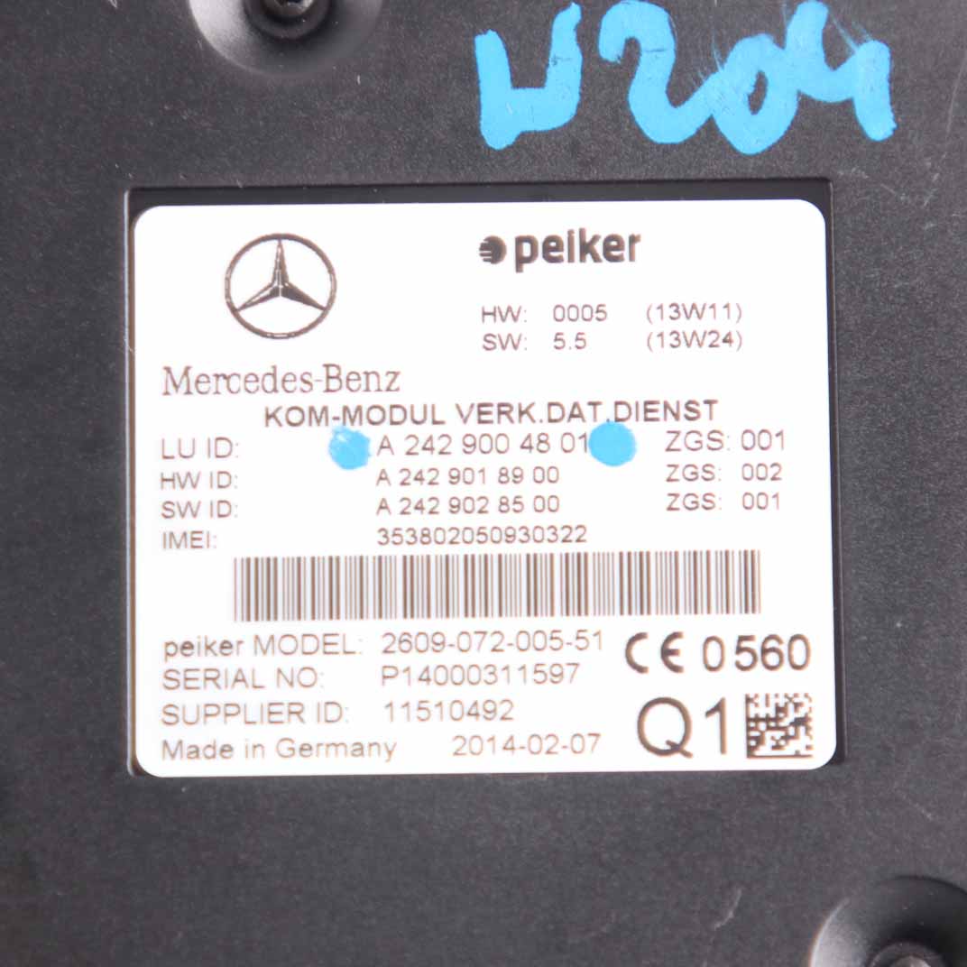 Mercedes W176 W204 W212 Telematics Communication Control Unit Module A2429004801