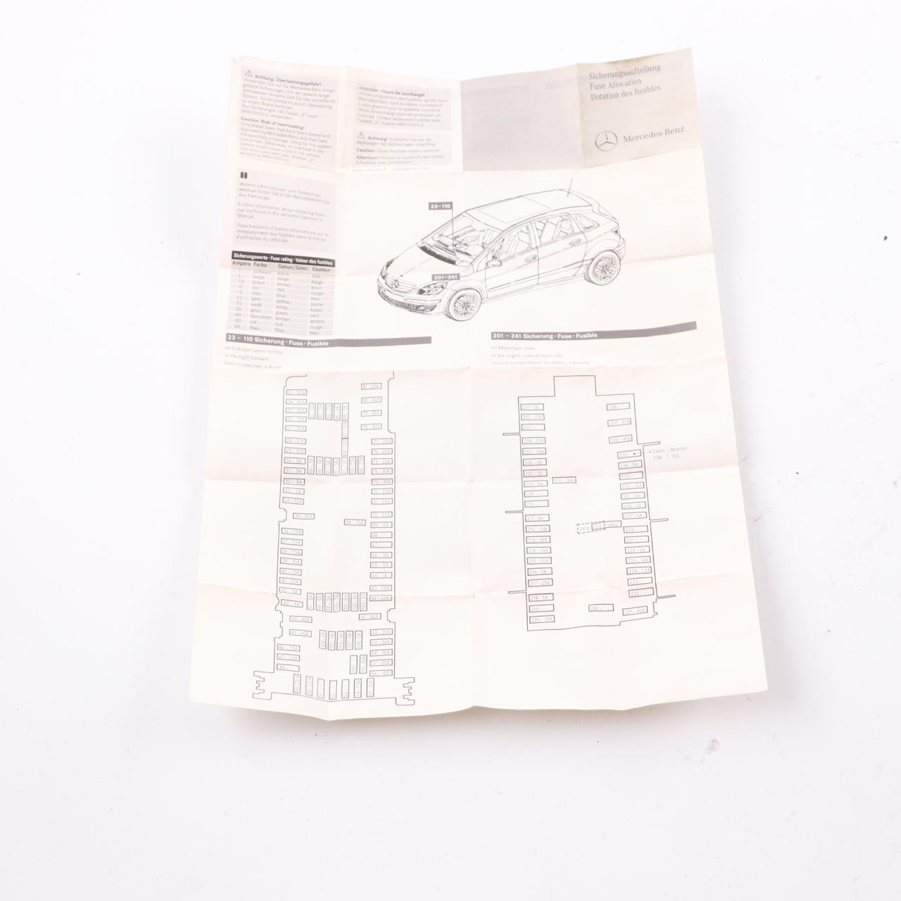 Mercedes W176 Fuse Box Allocation Fuse Placement Map Card Diagram A2465840971