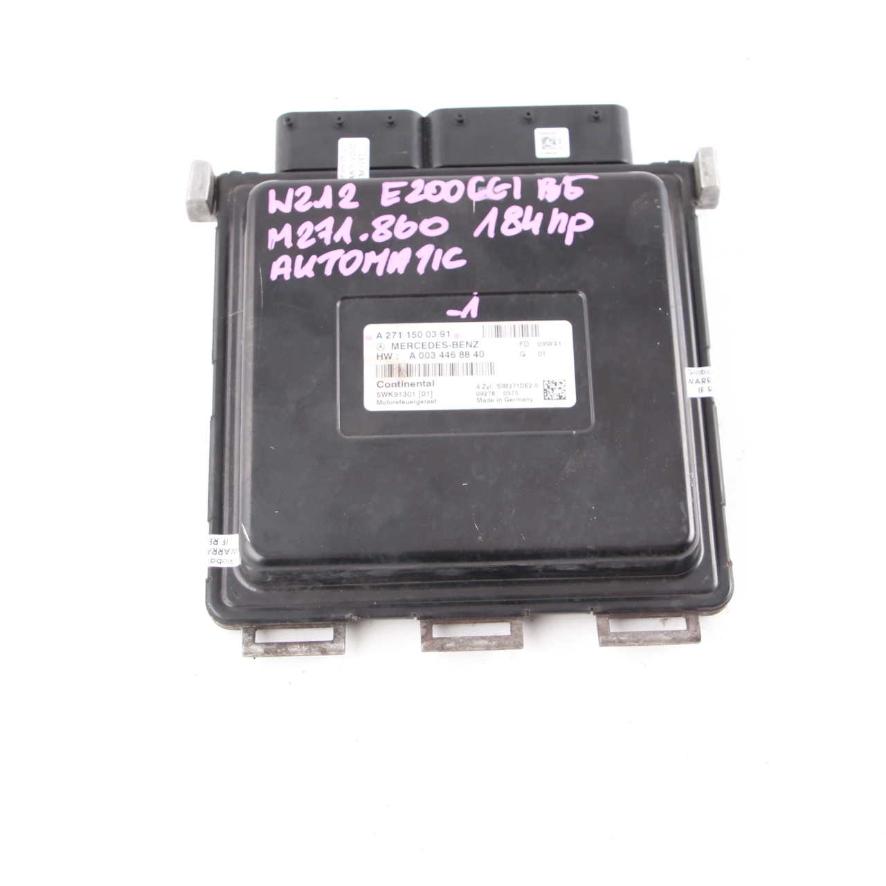 Mercedes W212 E200 BlueEFFICIENCY M271.860 184HP Engine ECU A2711500391