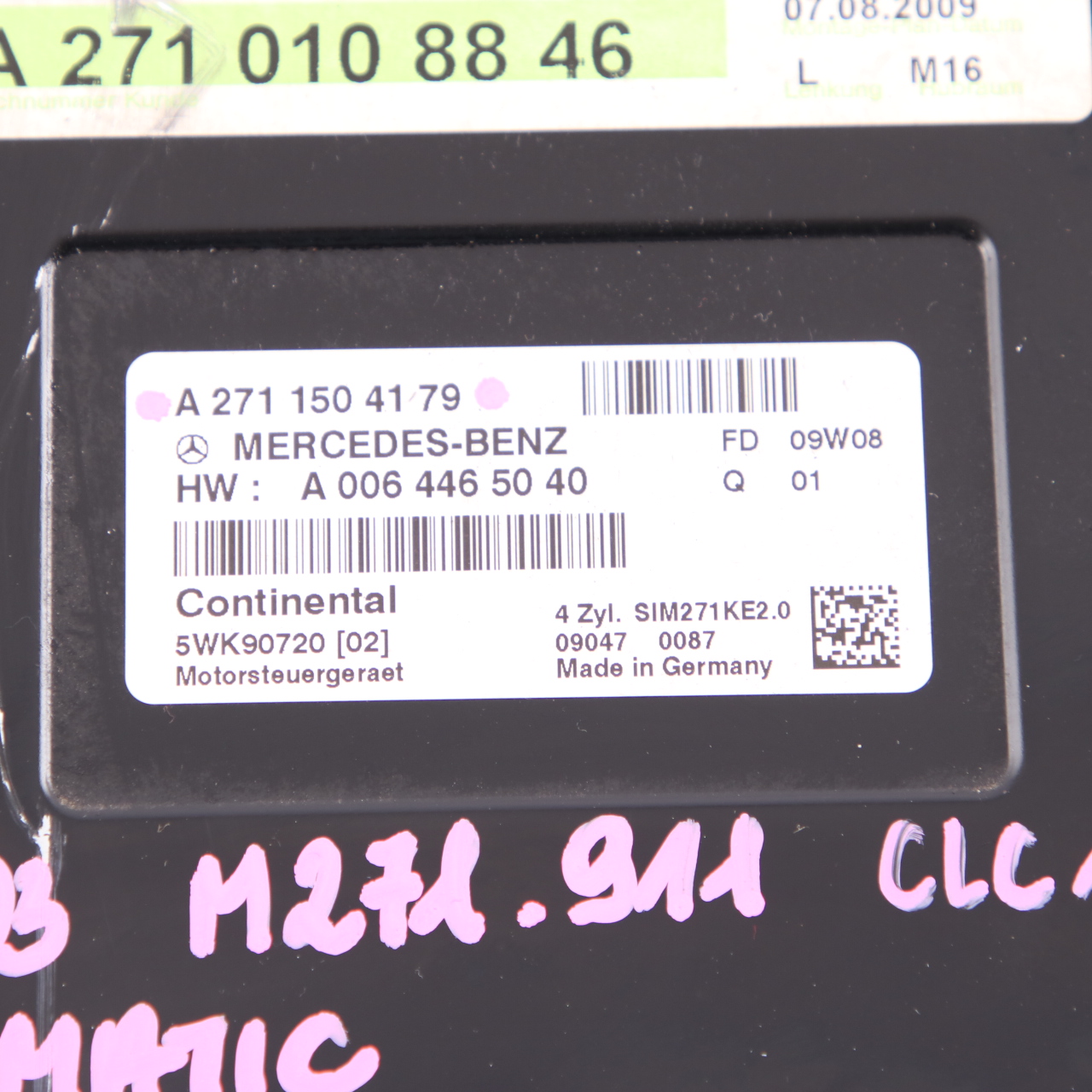 Mercedes CL203 CLC160 Kompressor M271 Engine Control Unit Module ECU A2711504179