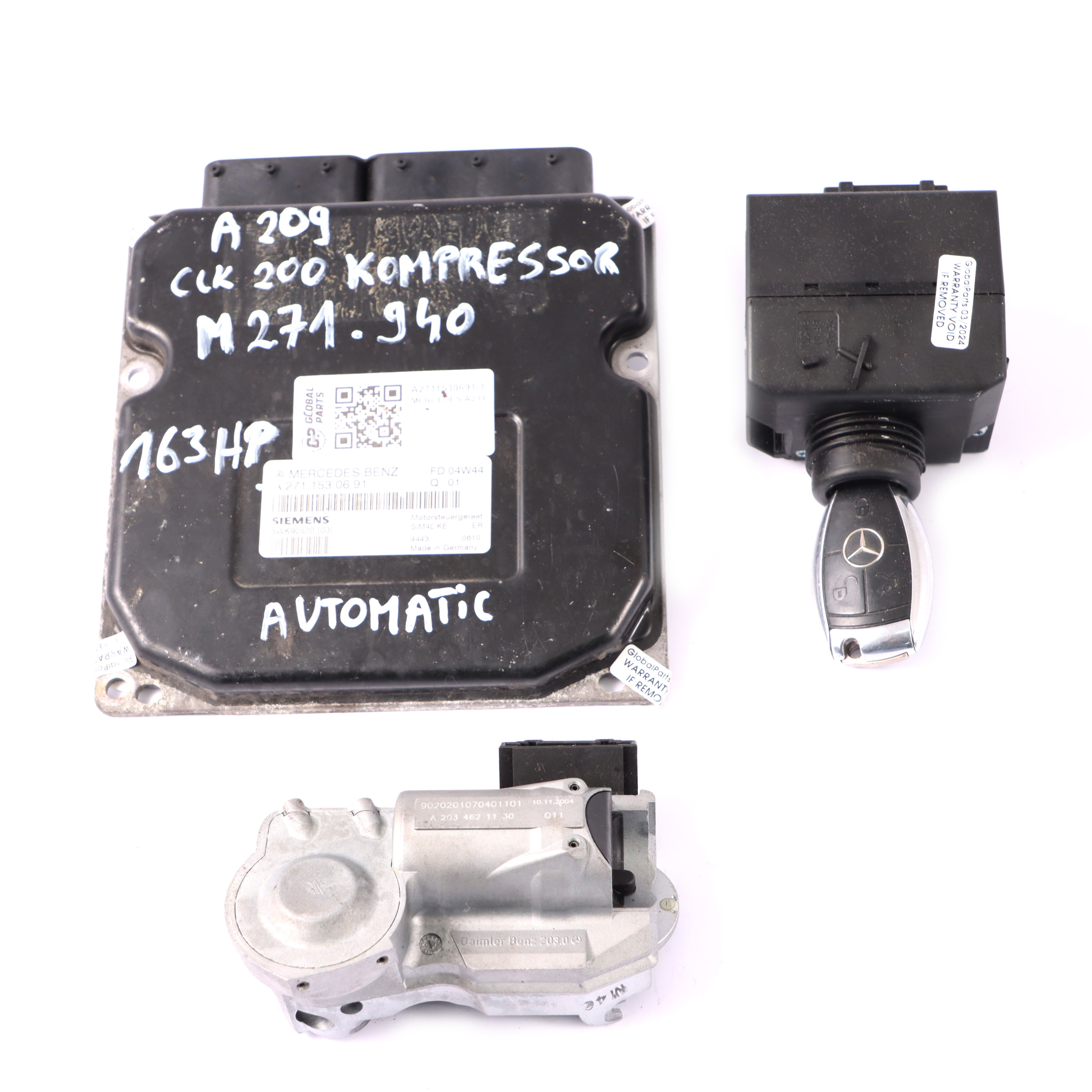 Mercedes C209 200 Kompressor 271.940 163HP Engine ECU Kit A2711530691 Key Lock