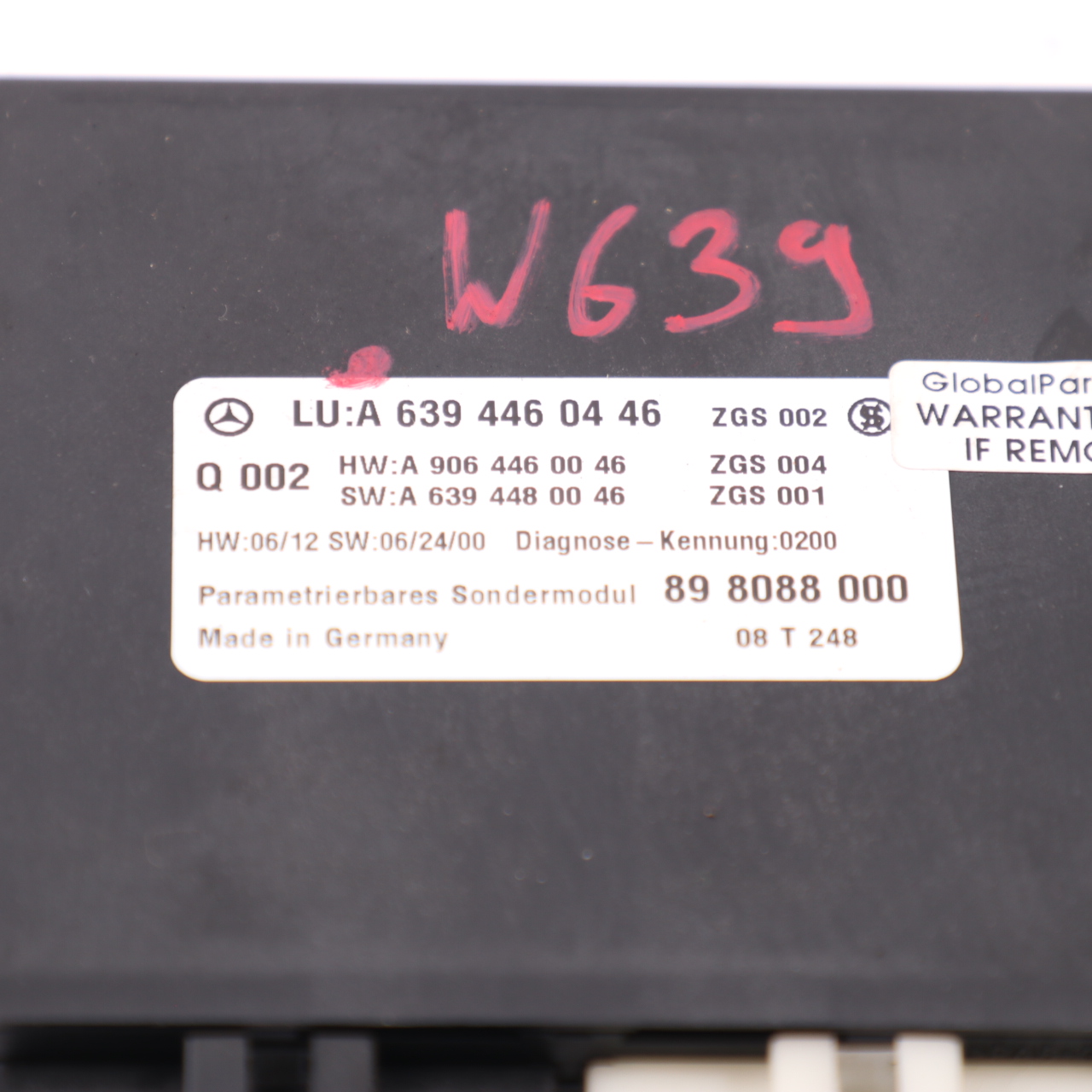 Mercedes Vito W639 PDC Parking Distance Control Unit Module ECU A6394460446