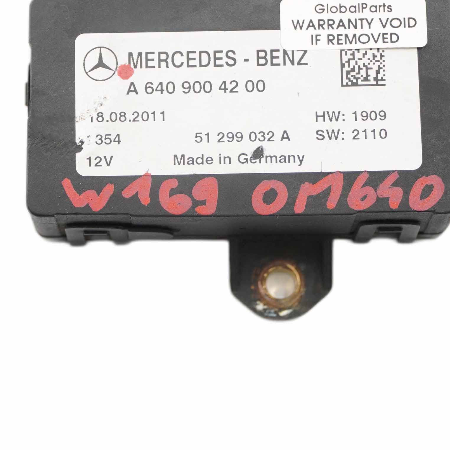 Mercedes W169 W245 Glow Plug Relay Unit Module OM640 Diesel Engine A6409004200