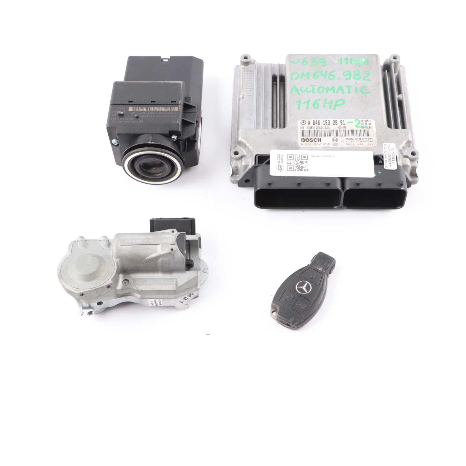 Mercedes Vito W639 111 CDI 646.982 116HP Engine ECU Kit A6461532891 Key Lock