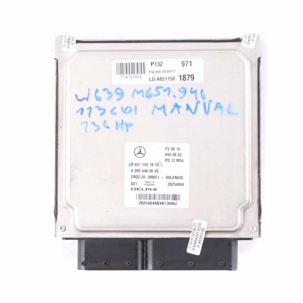 Mercedes W639 OM651.940 113 CDI 136HP Engine Unit Module ECU A6511501879 Manual