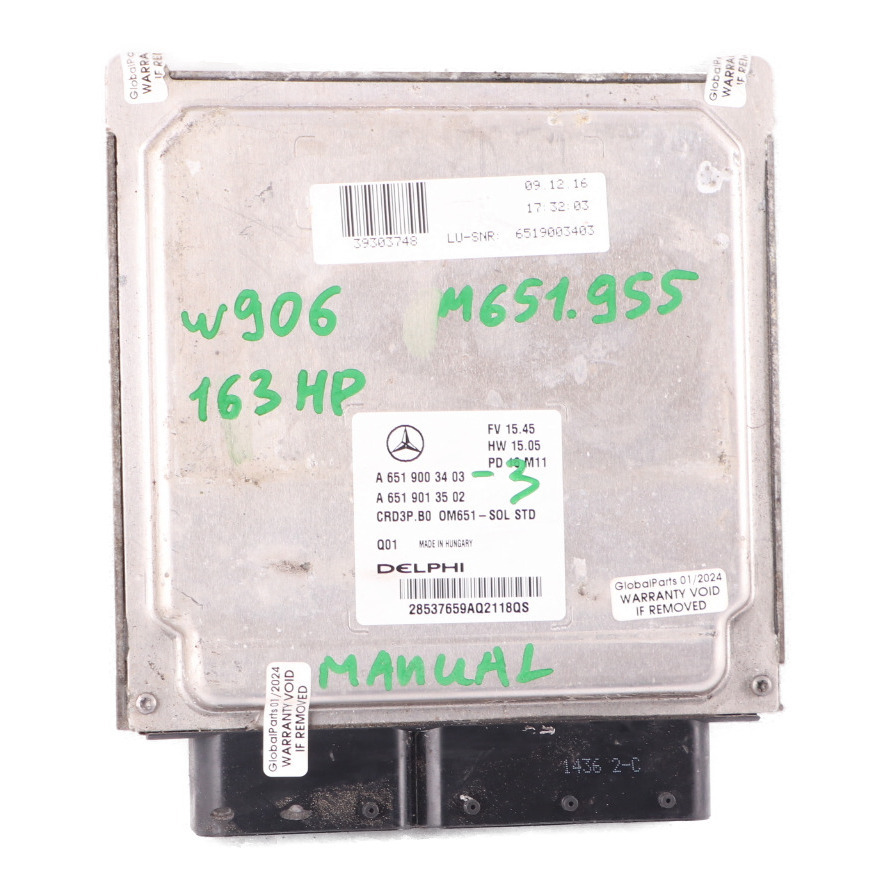 Mercedes Sprinter W906 OM651.955 163HP Engine Unit Module ECU A6519003403 Manual